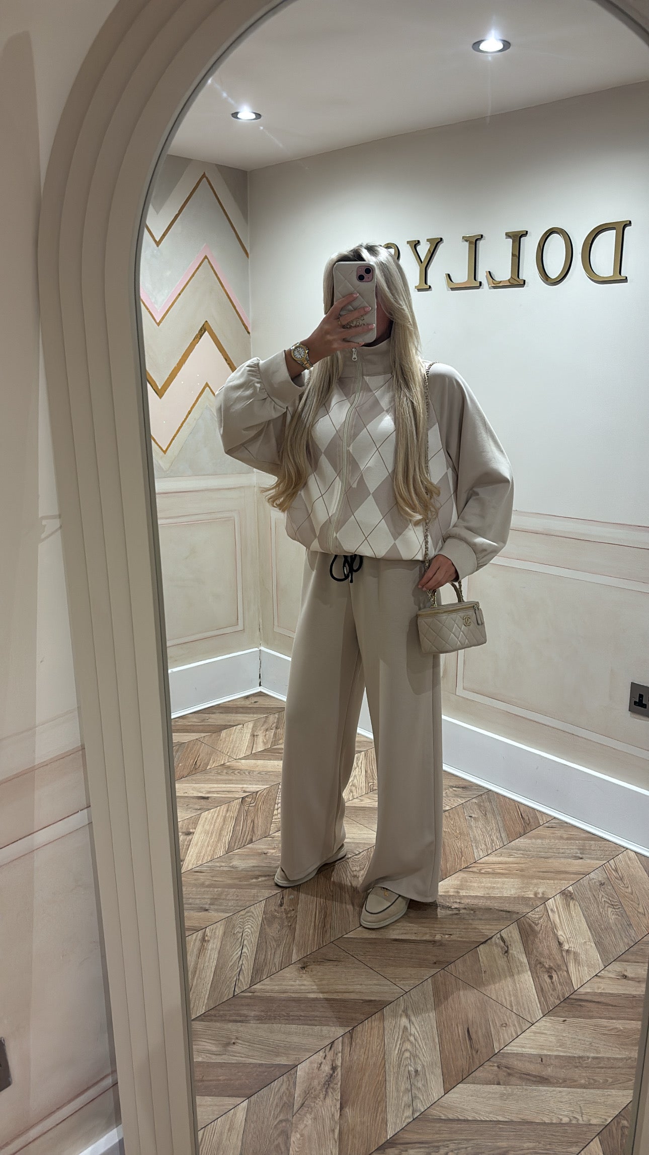 Chequered zip up lounge set￼