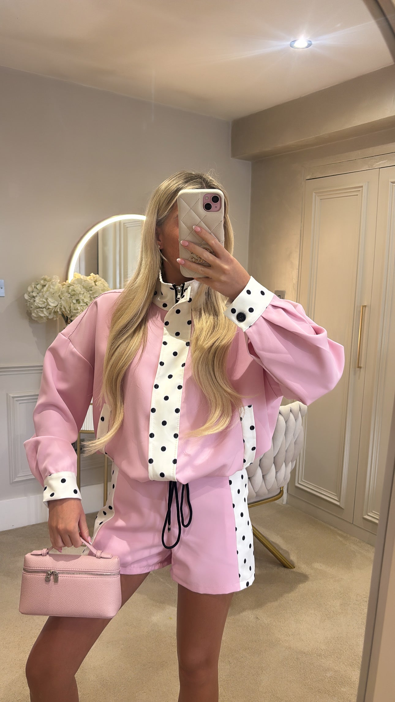 Polkadot trim jacket set ￼