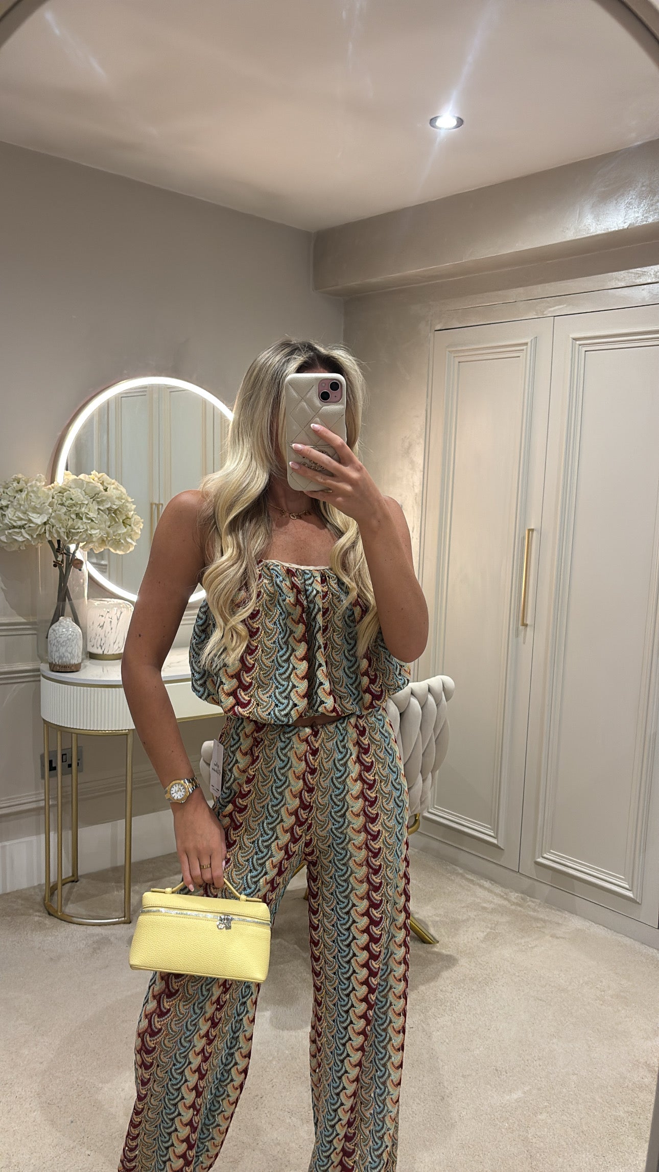 Pattern puff ball top trousers co-ord