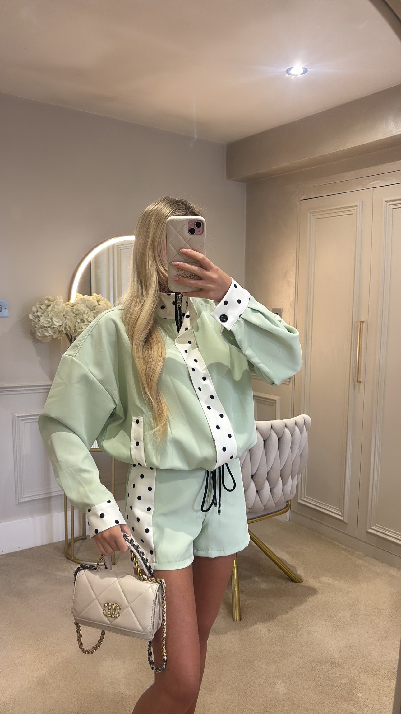 Polkadot trim jacket set ￼