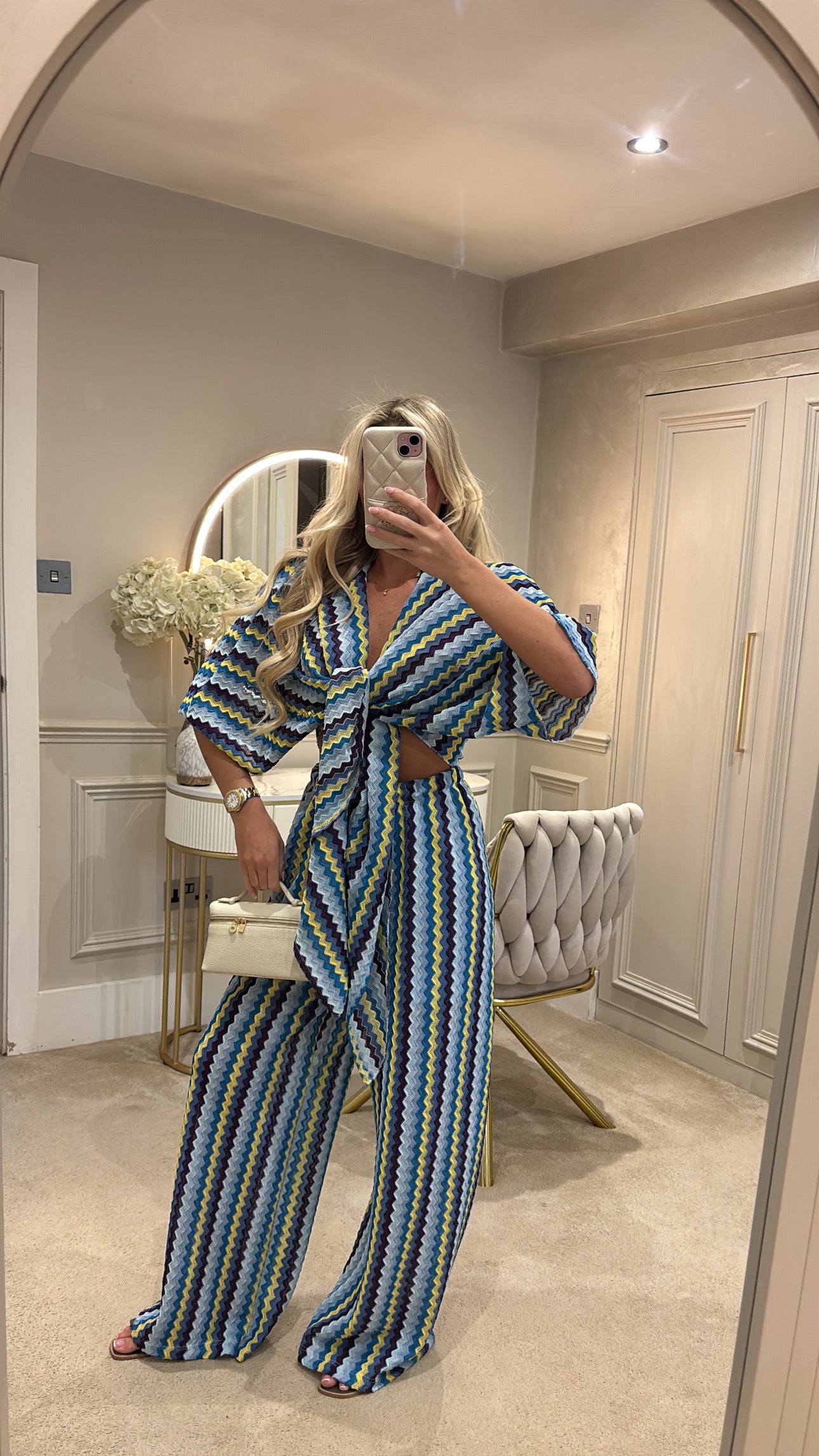 Zig zag tie front flared lounge set