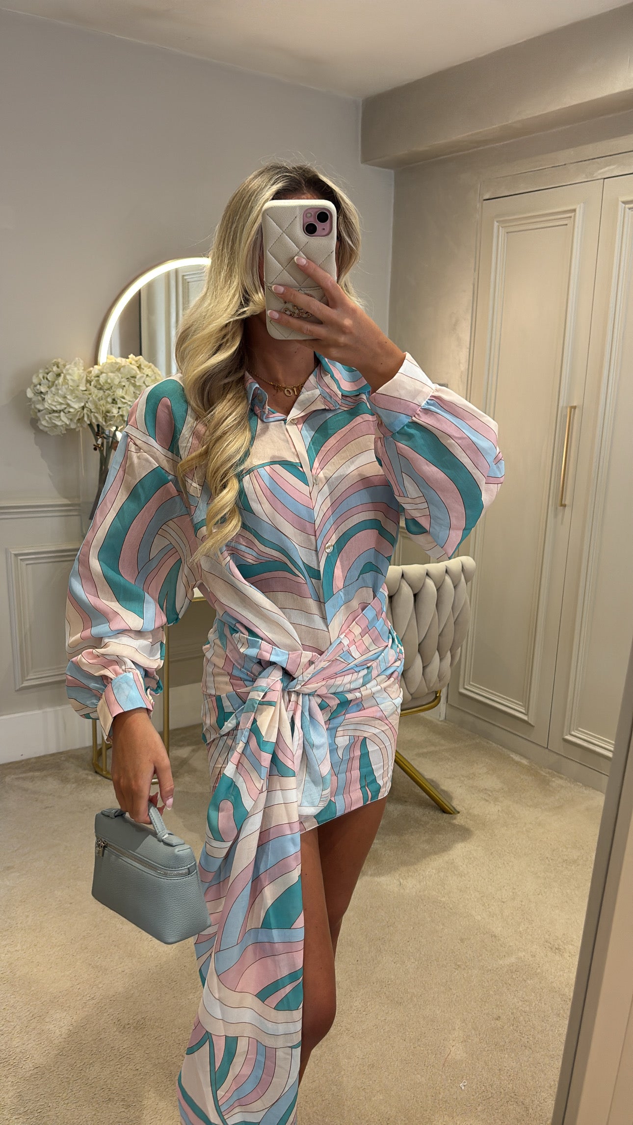 Pattern shirt sarong dress