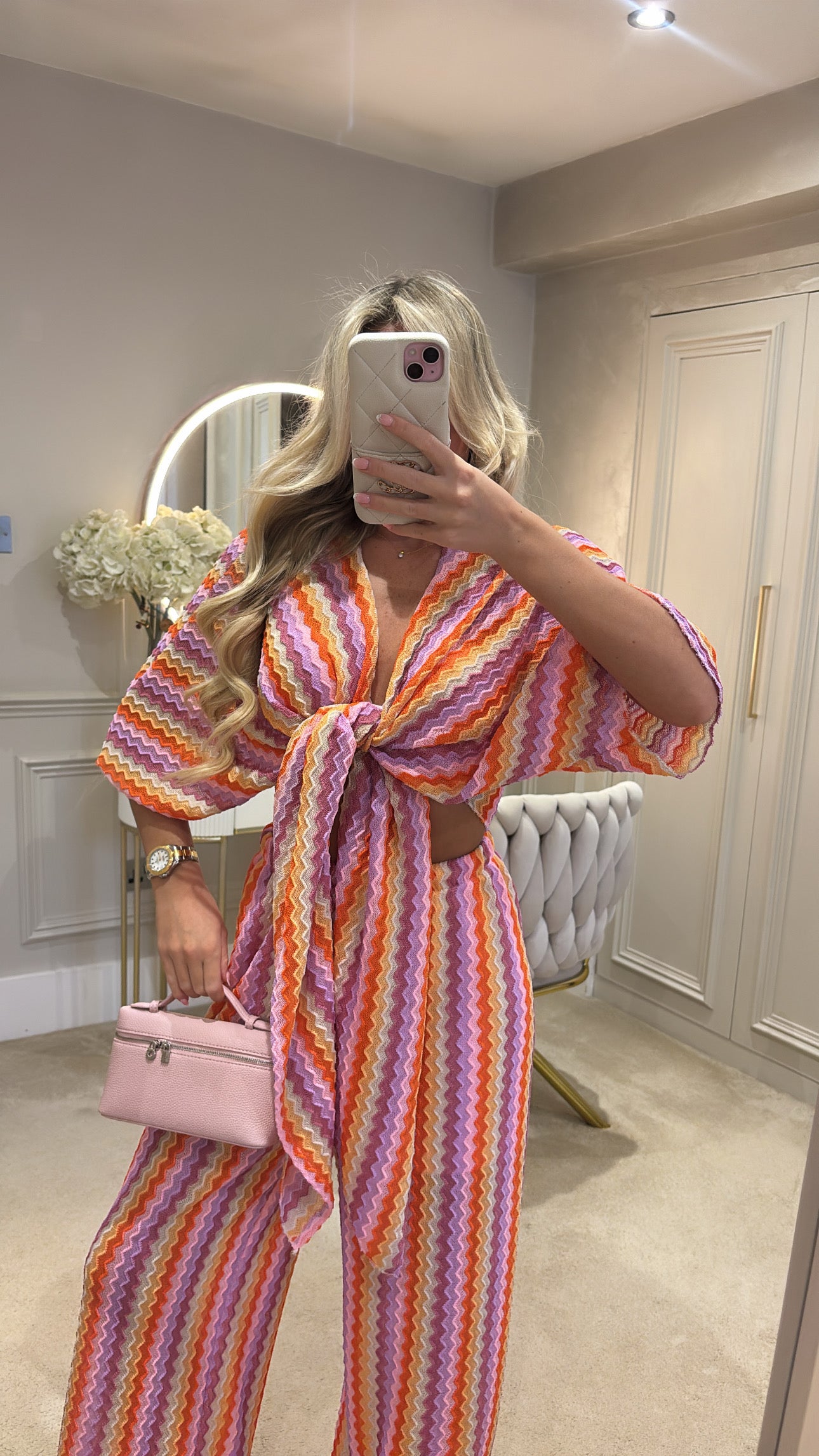 Zig zag tie front flared lounge set