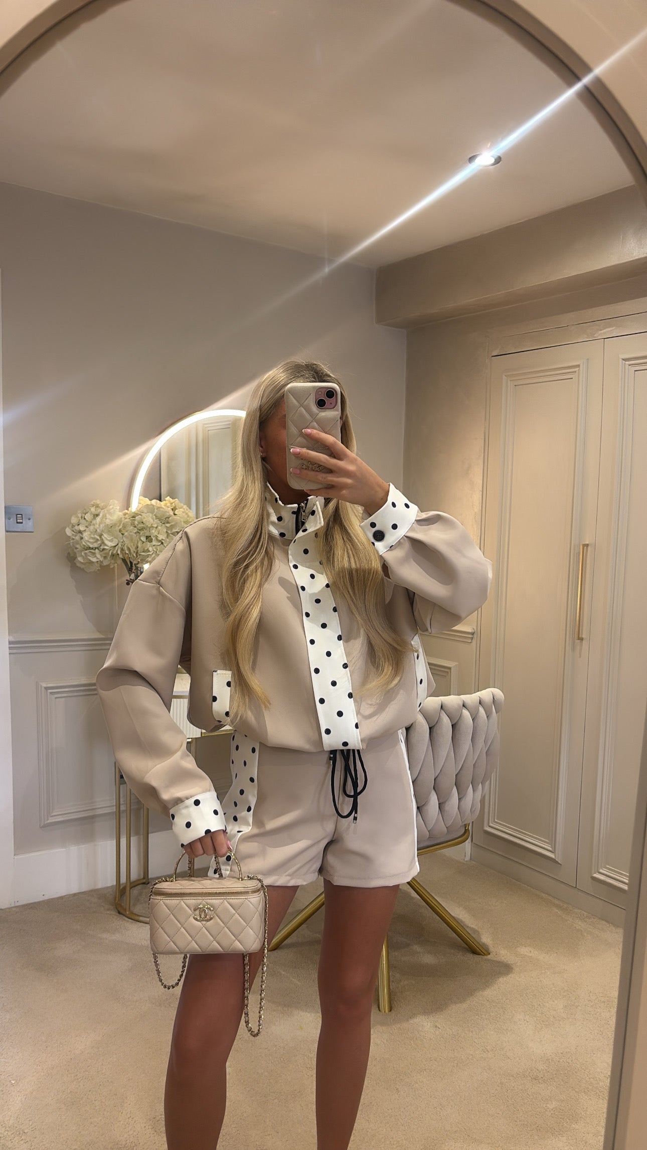 Polkadot trim jacket set
