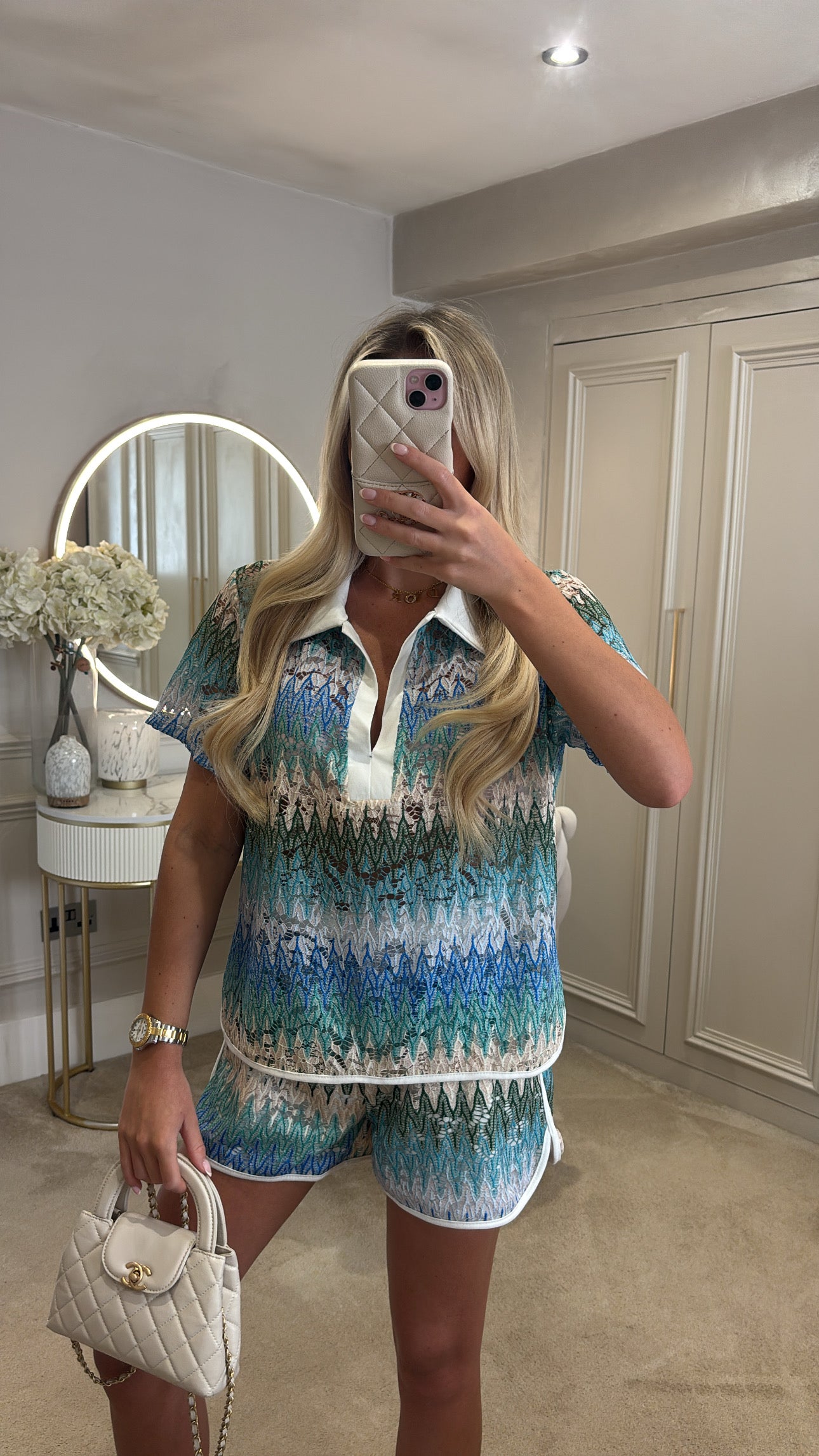 Lace zig zag short co-ord