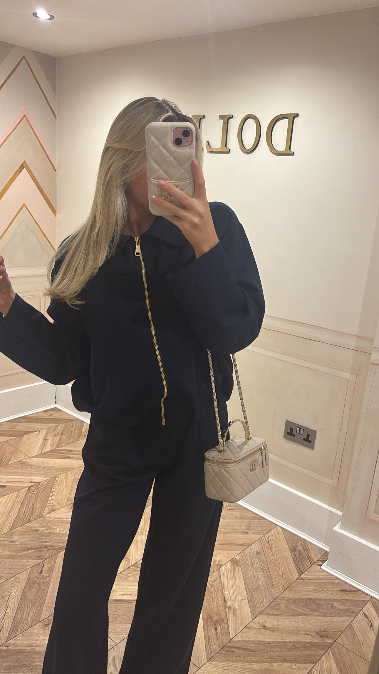 Gold zip jacket lounge set