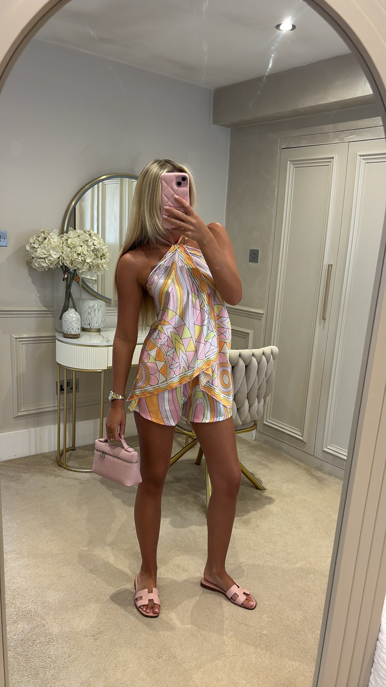 Silk pattern halter neck shirt set