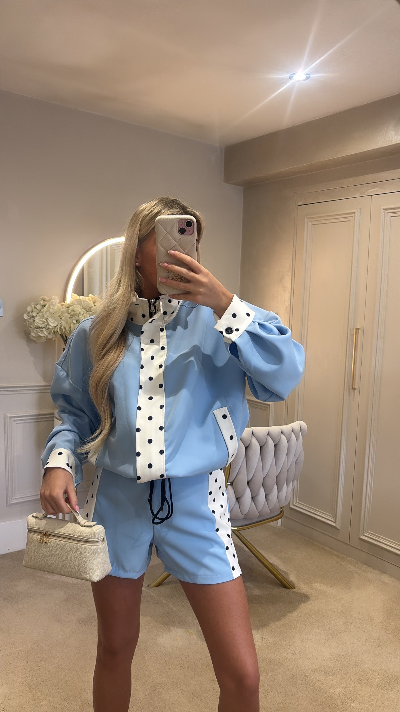 Polkadot trim jacket set ￼