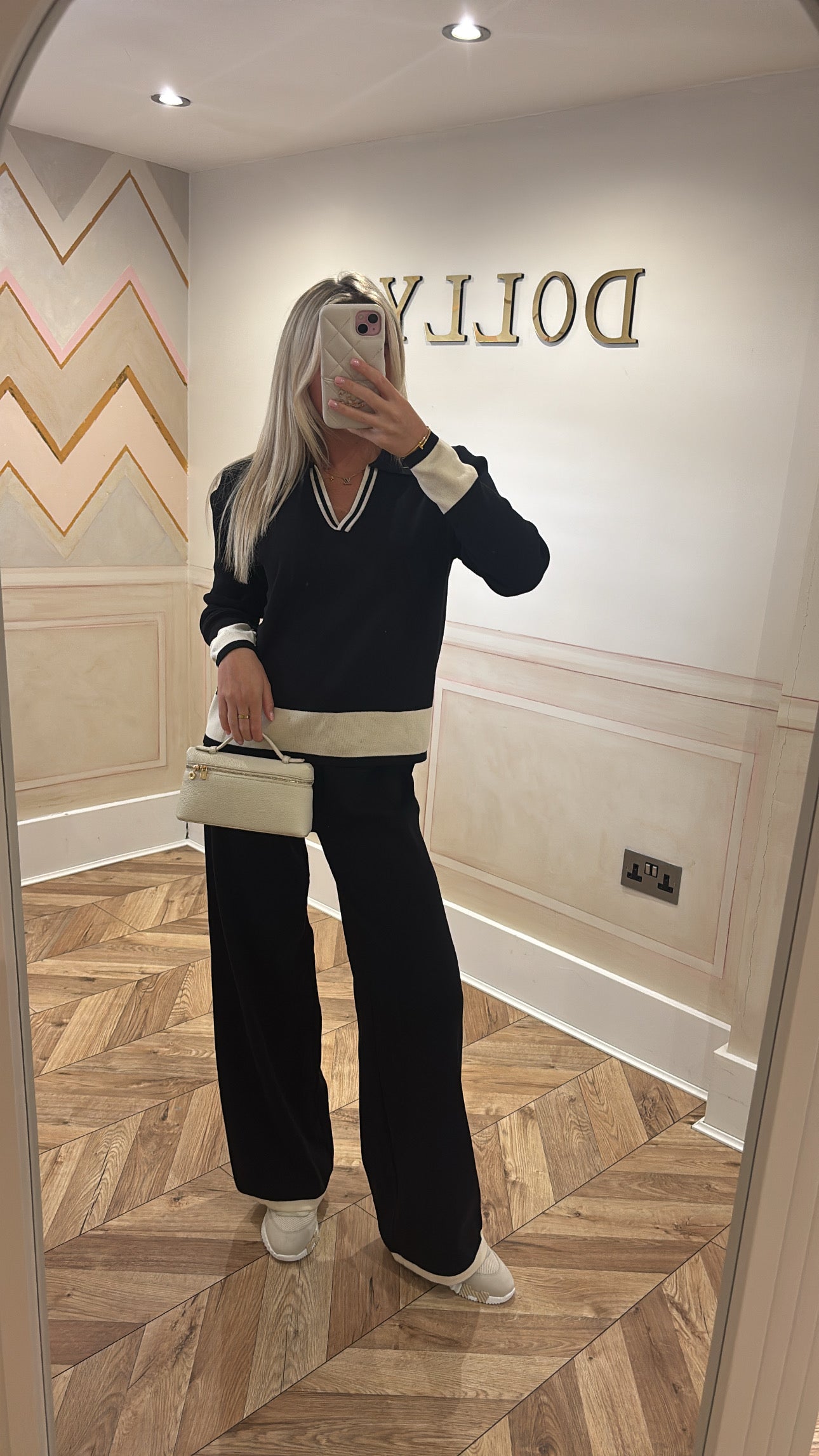 Stripe collar flared lounge set