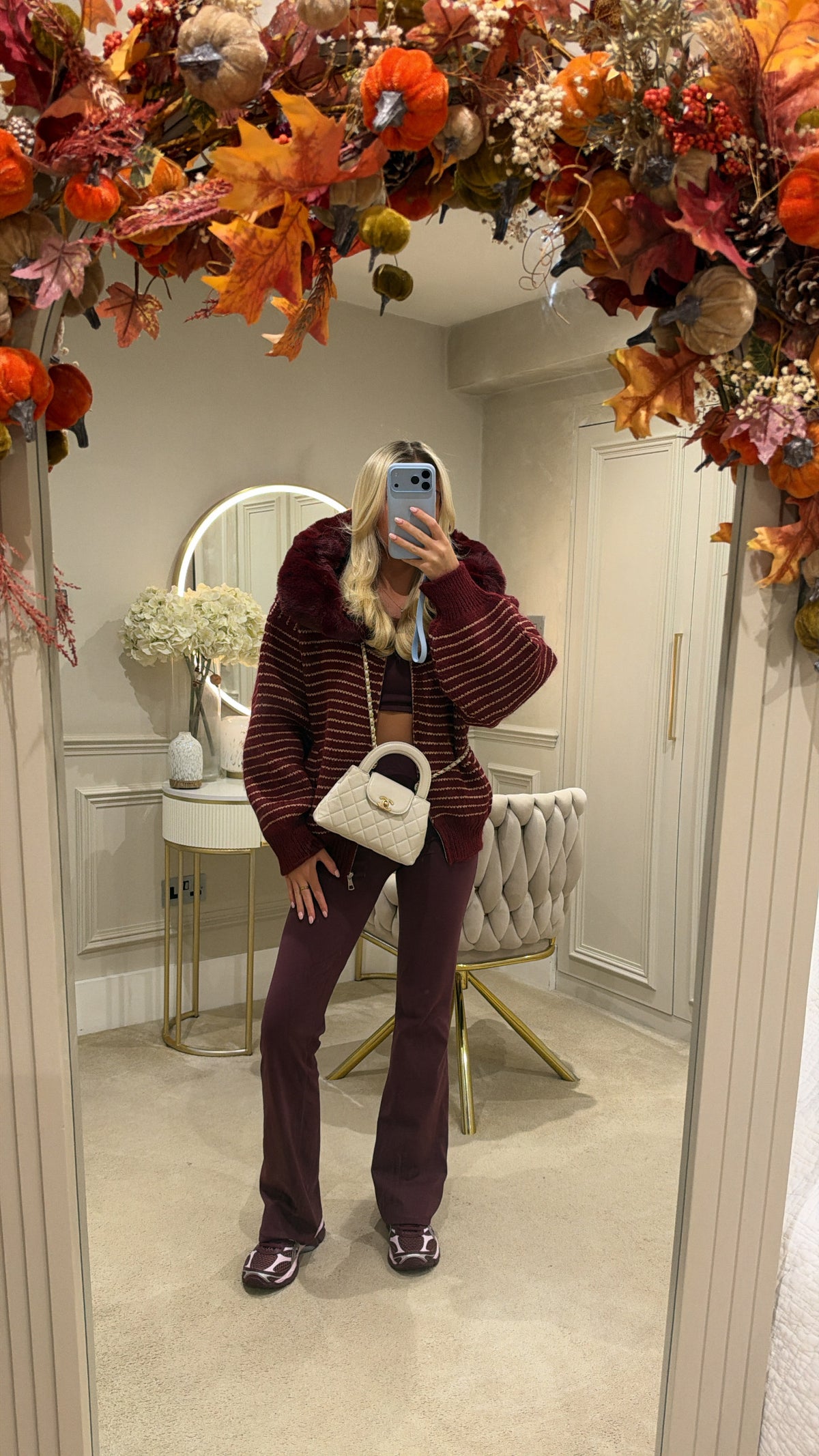 Knit stripe fur cardigan