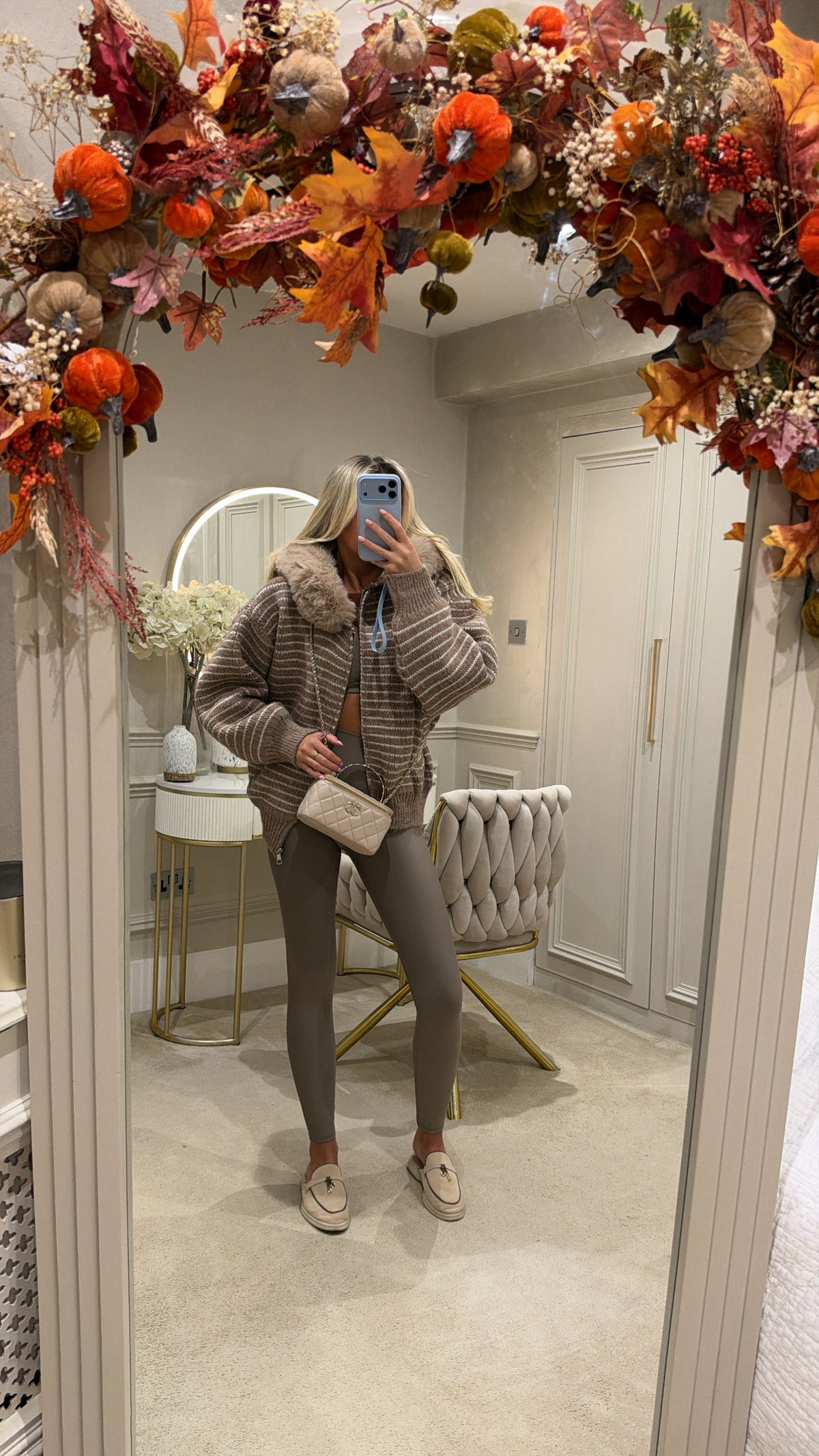 Knit stripe fur cardigan