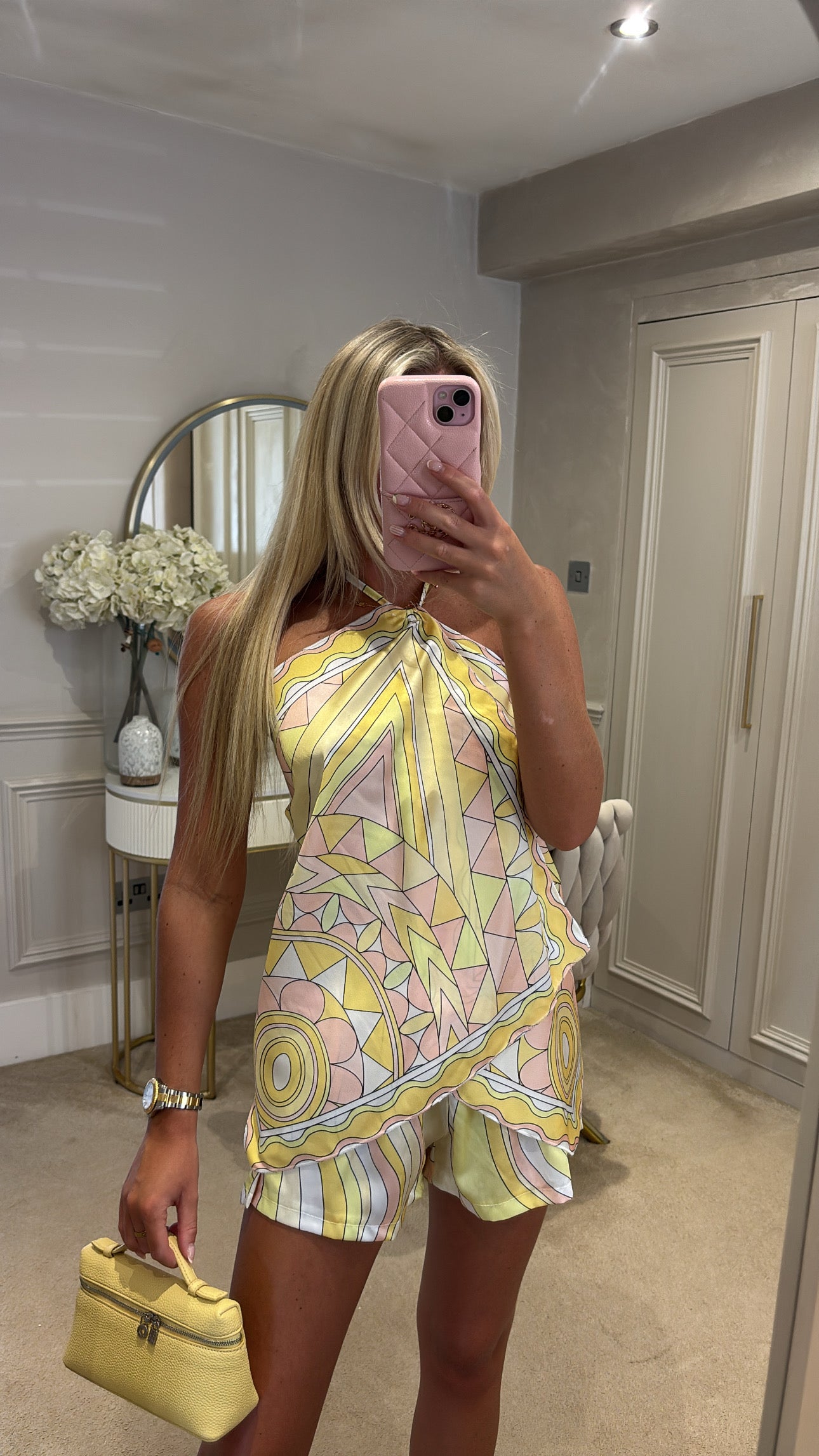 Silk pattern halter neck short set