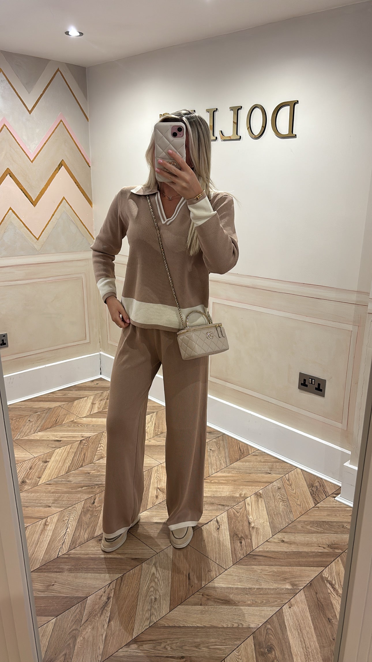 Stripe collar flared lounge set