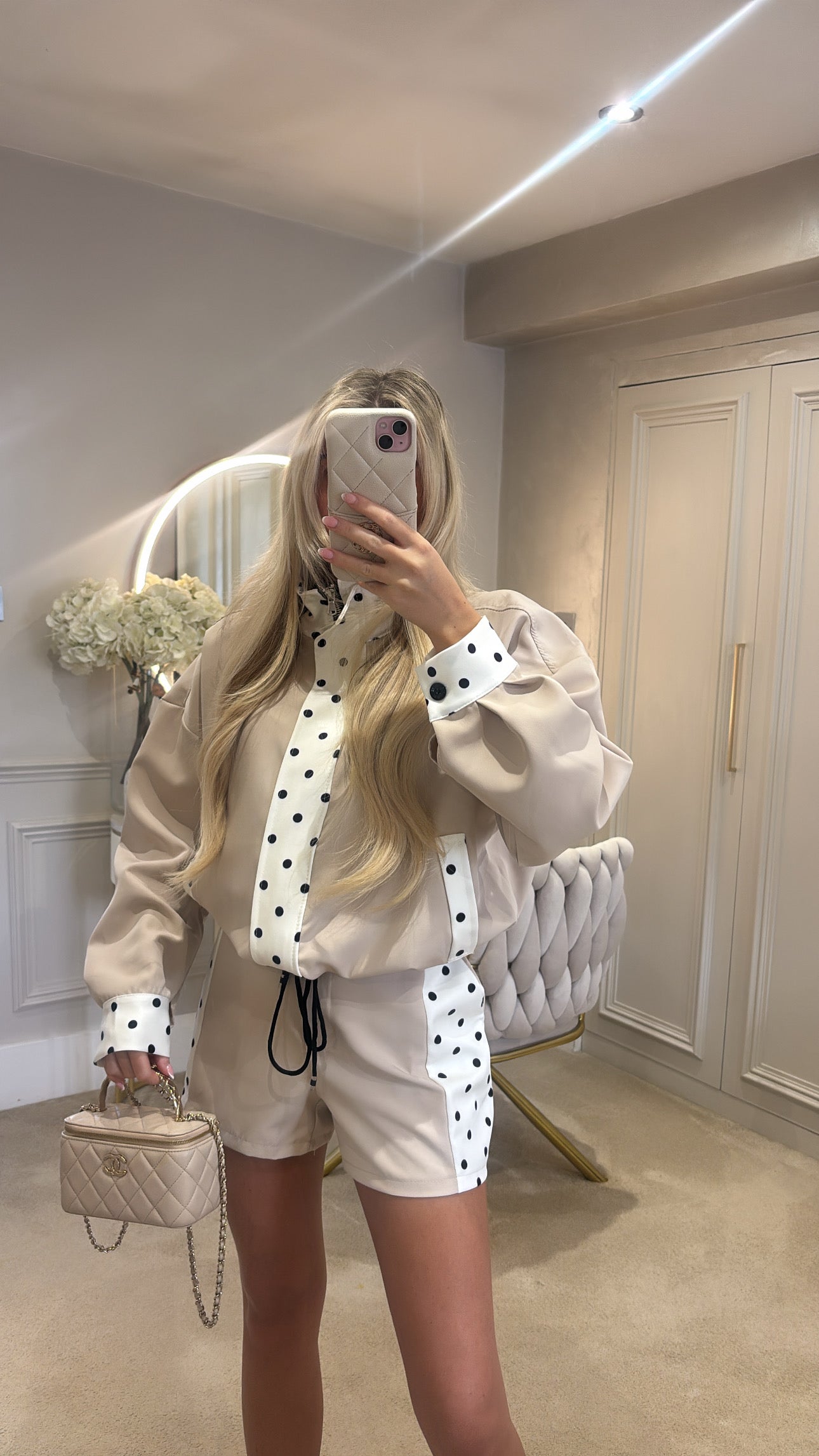 Polkadot trim jacket set