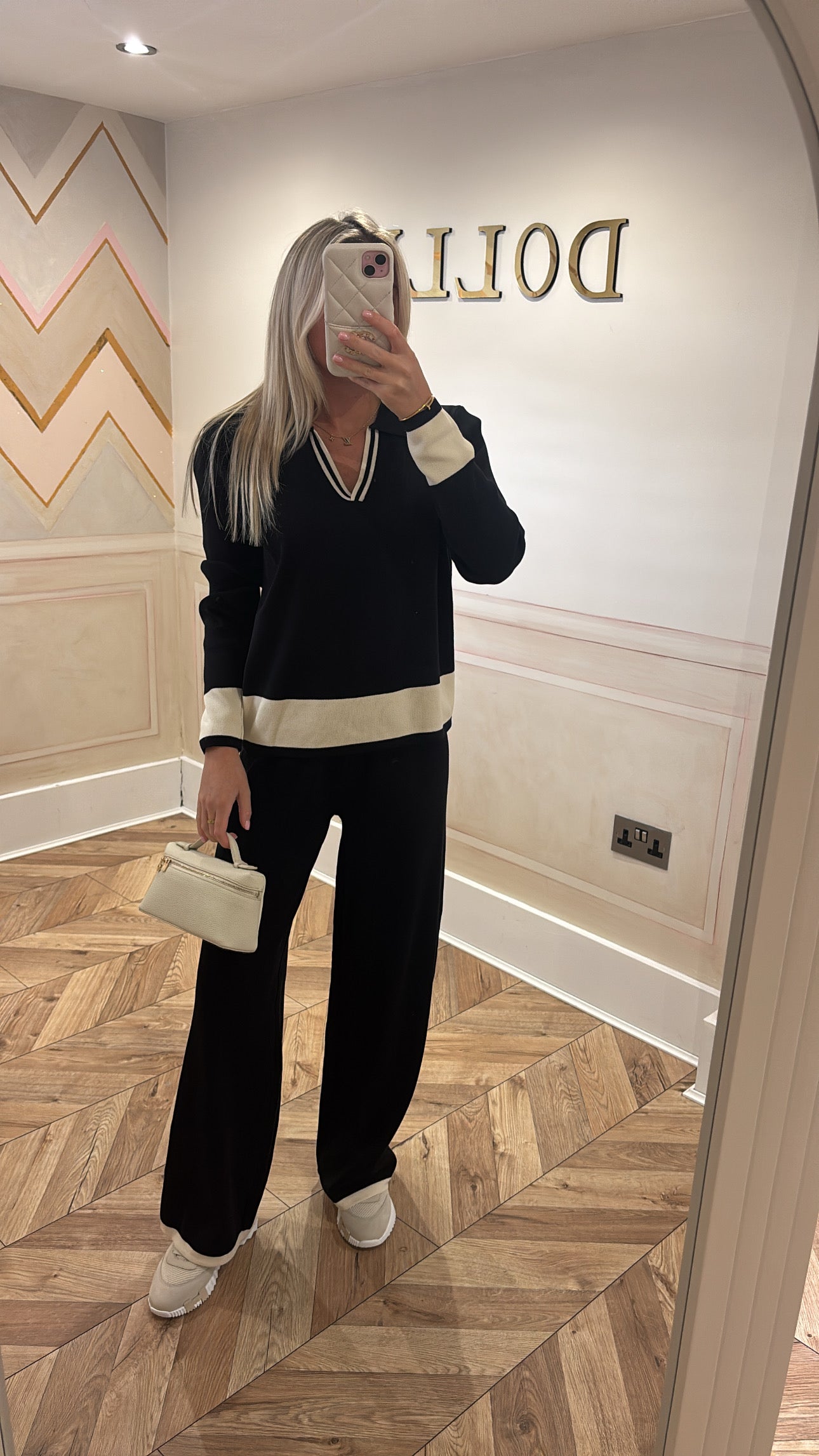 Stripe collar flared lounge set