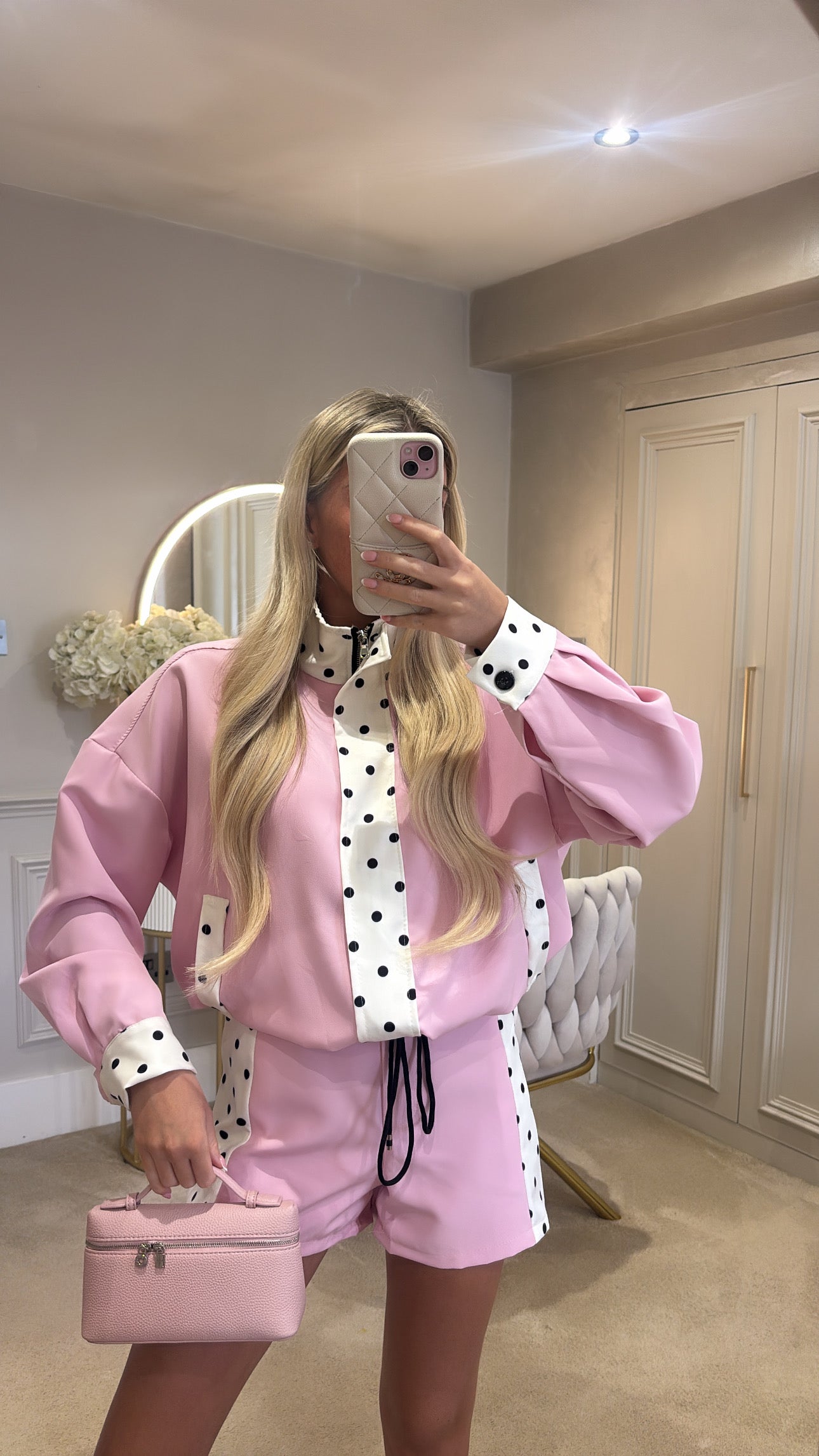 Polkadot trim jacket set ￼