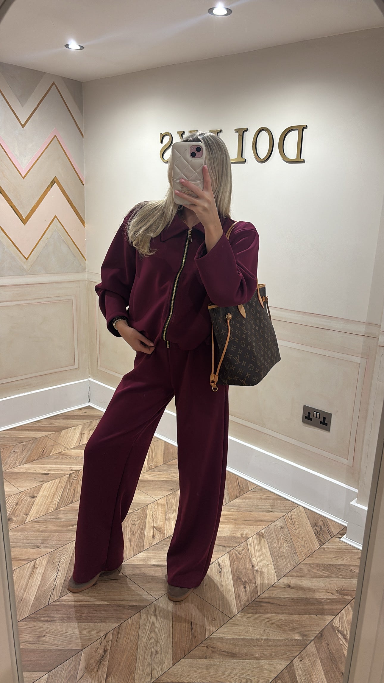 Gold zip jacket lounge set