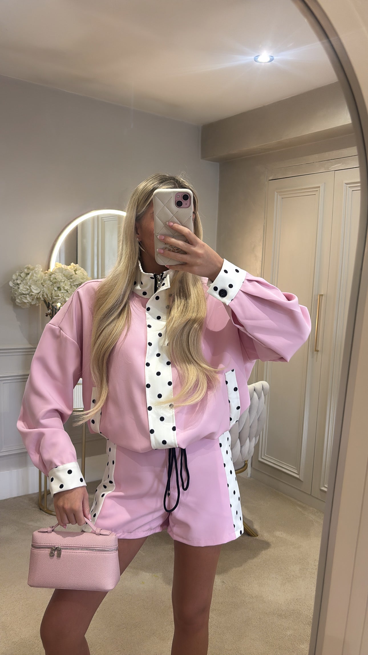 Polkadot trim jacket set ￼