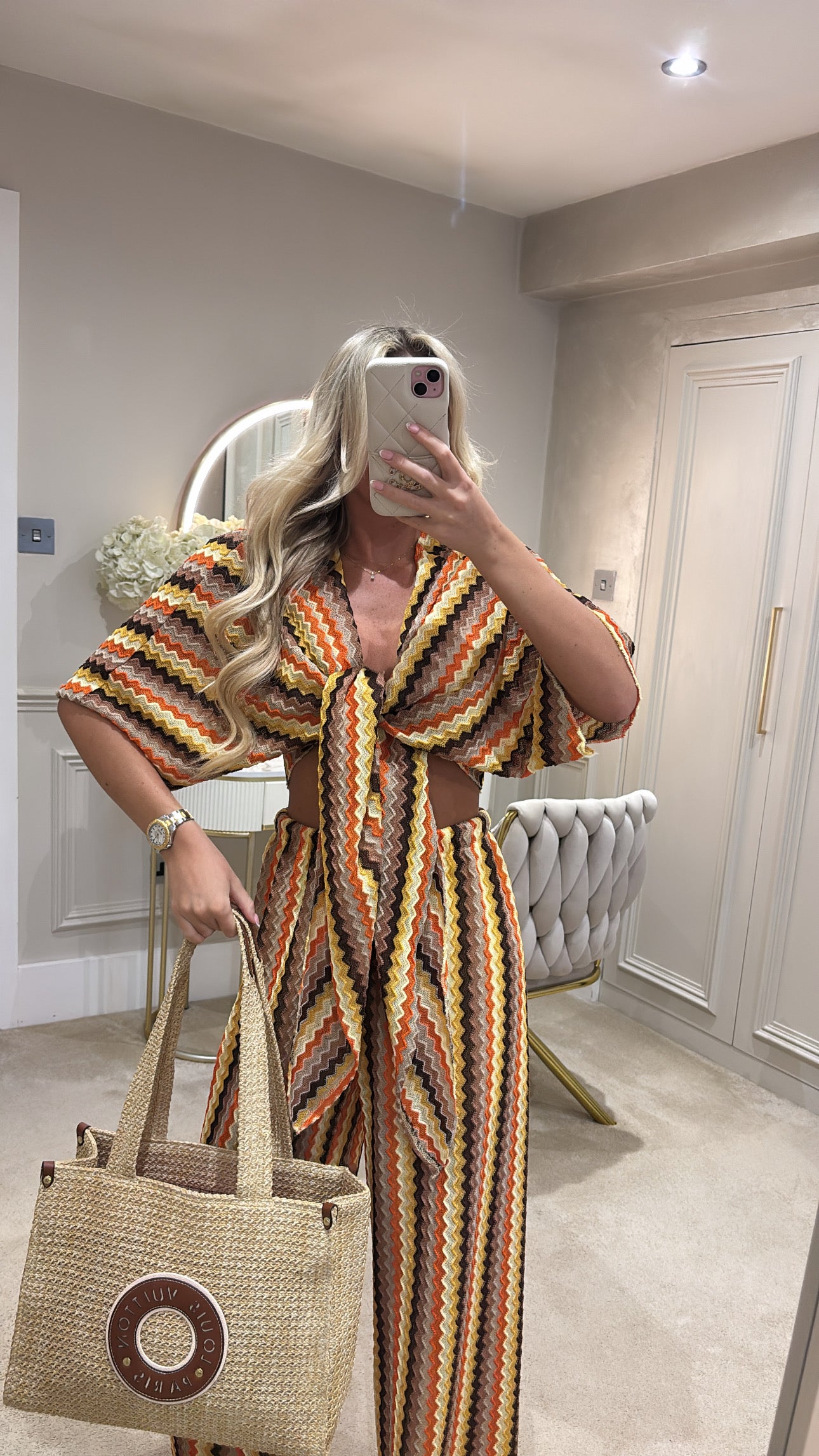 Zig zag tie front flared lounge set