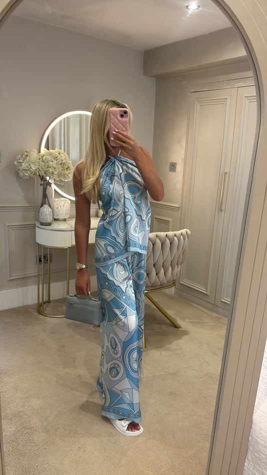 Silk pattern trouser set