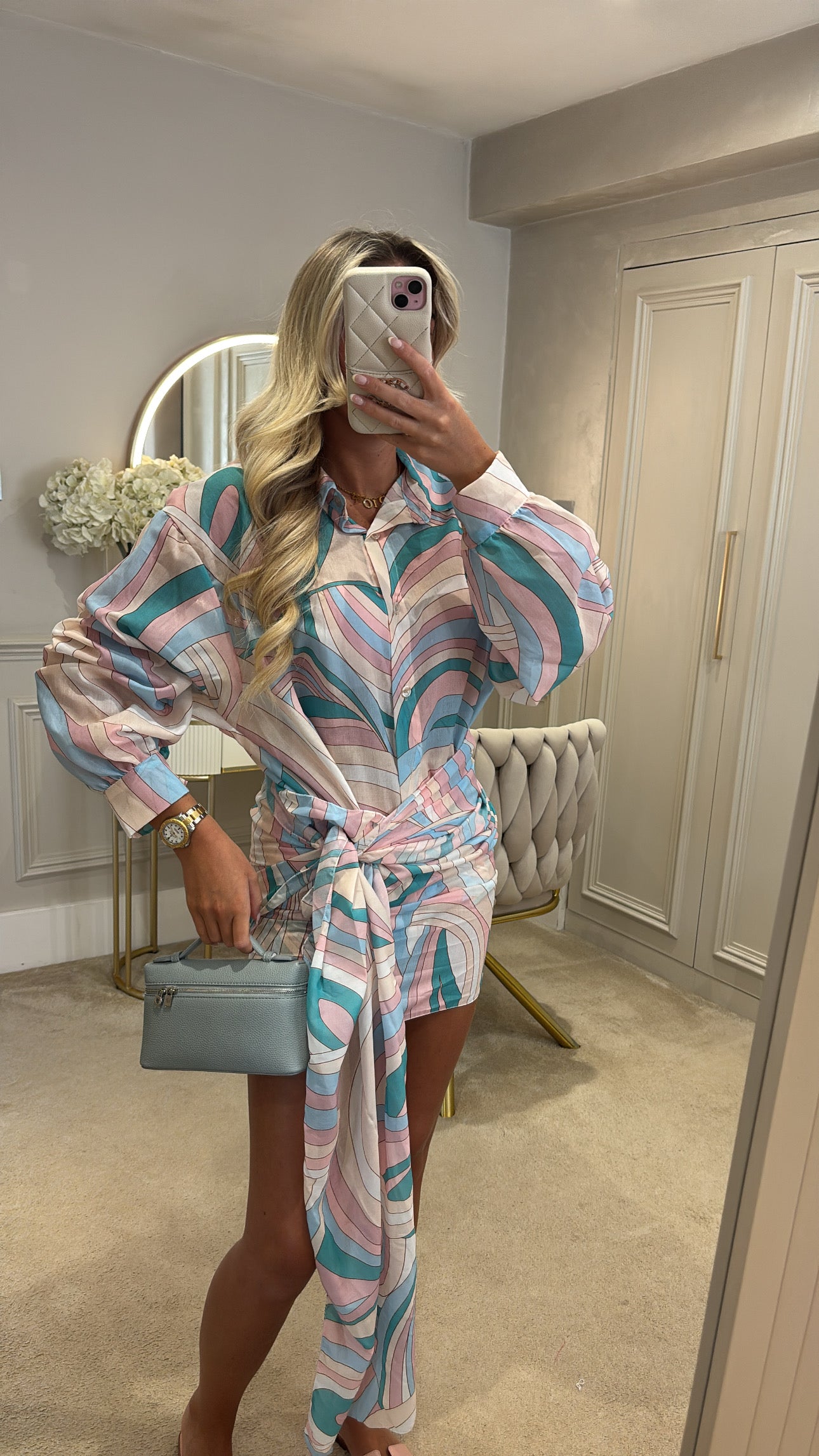 Pattern shirt sarong dress