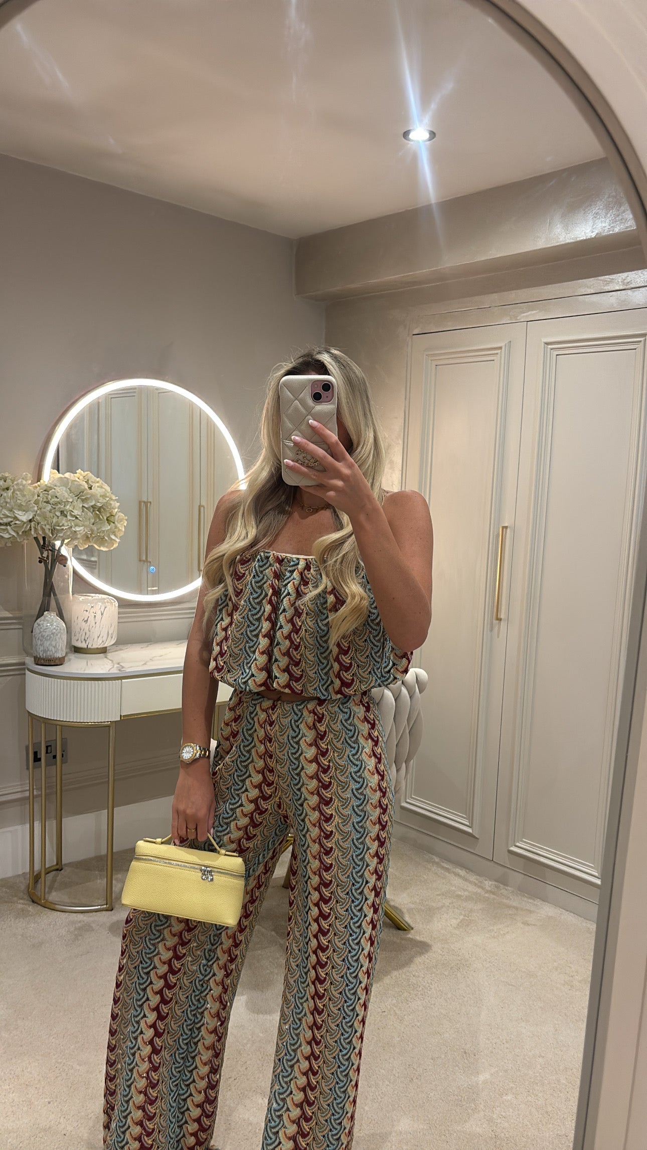 Pattern puff ball top trousers co-ord