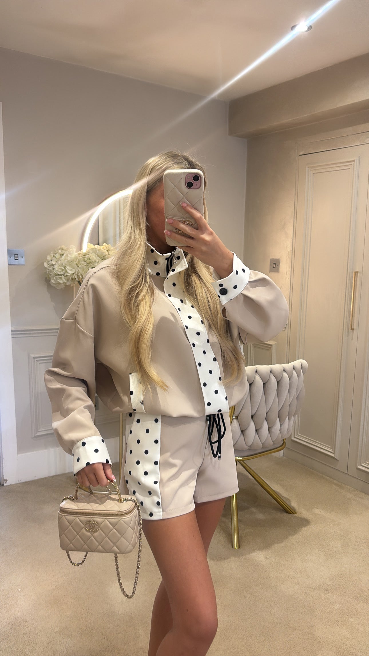 Polkadot trim jacket set