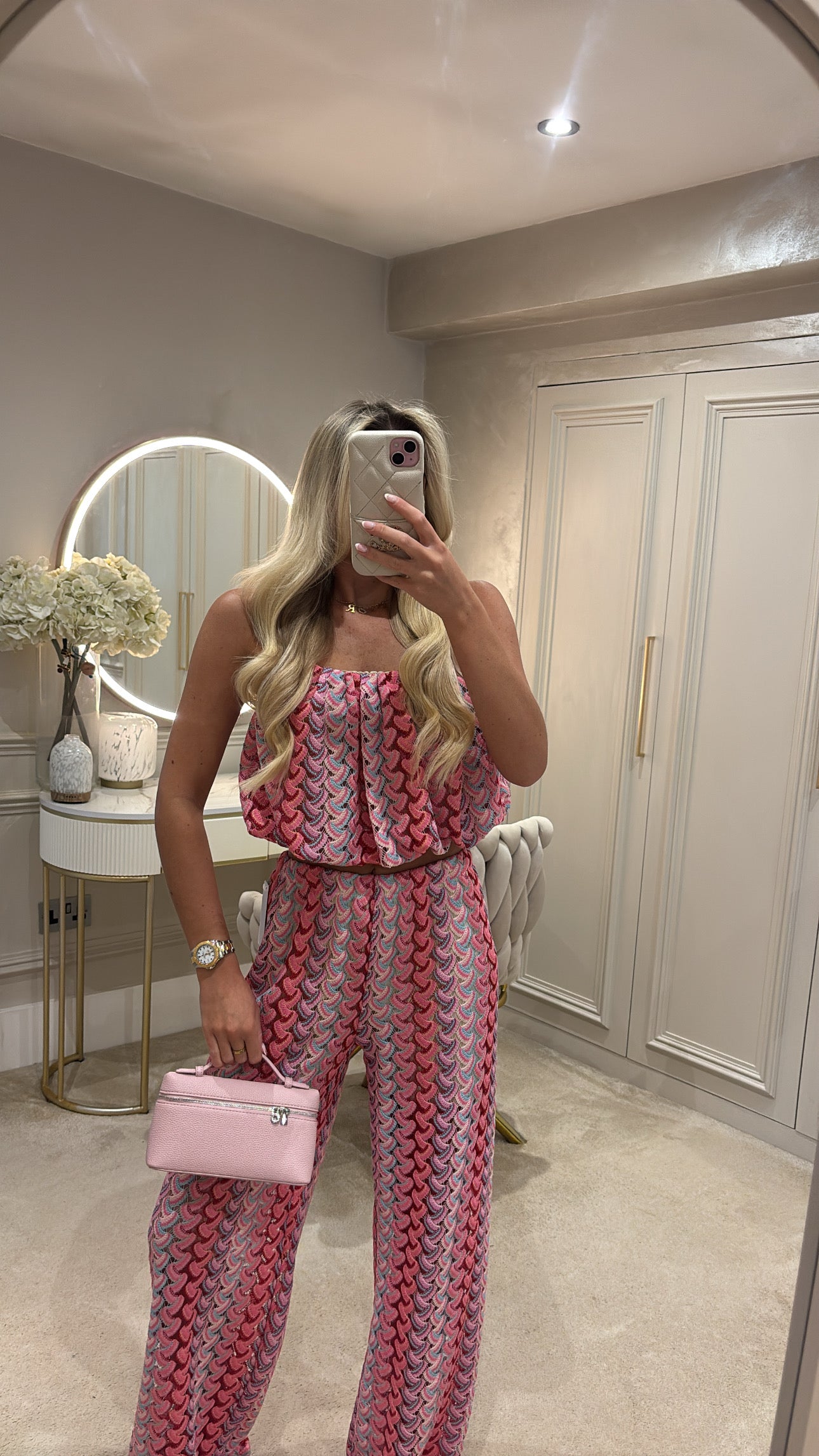Pattern puff ball top trouser co-ord