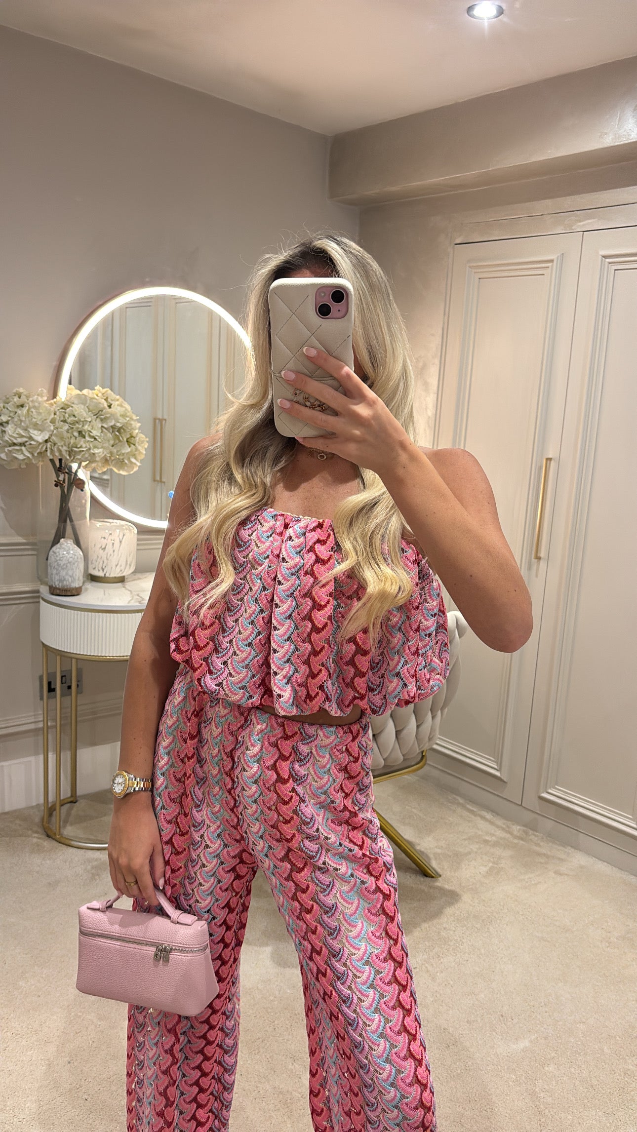 Pattern puff ball top trouser co-ord
