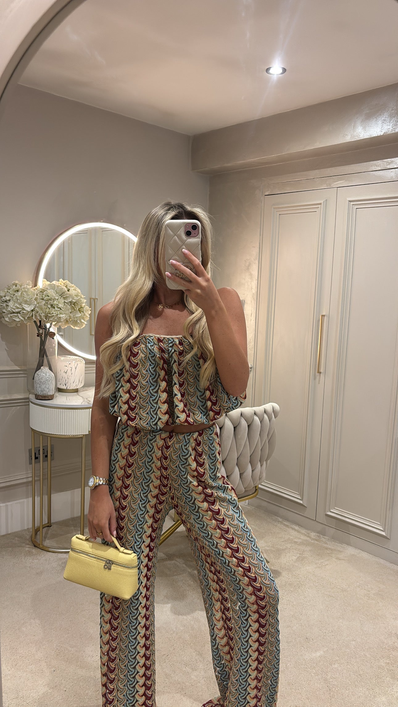 Pattern puff ball top trousers co-ord