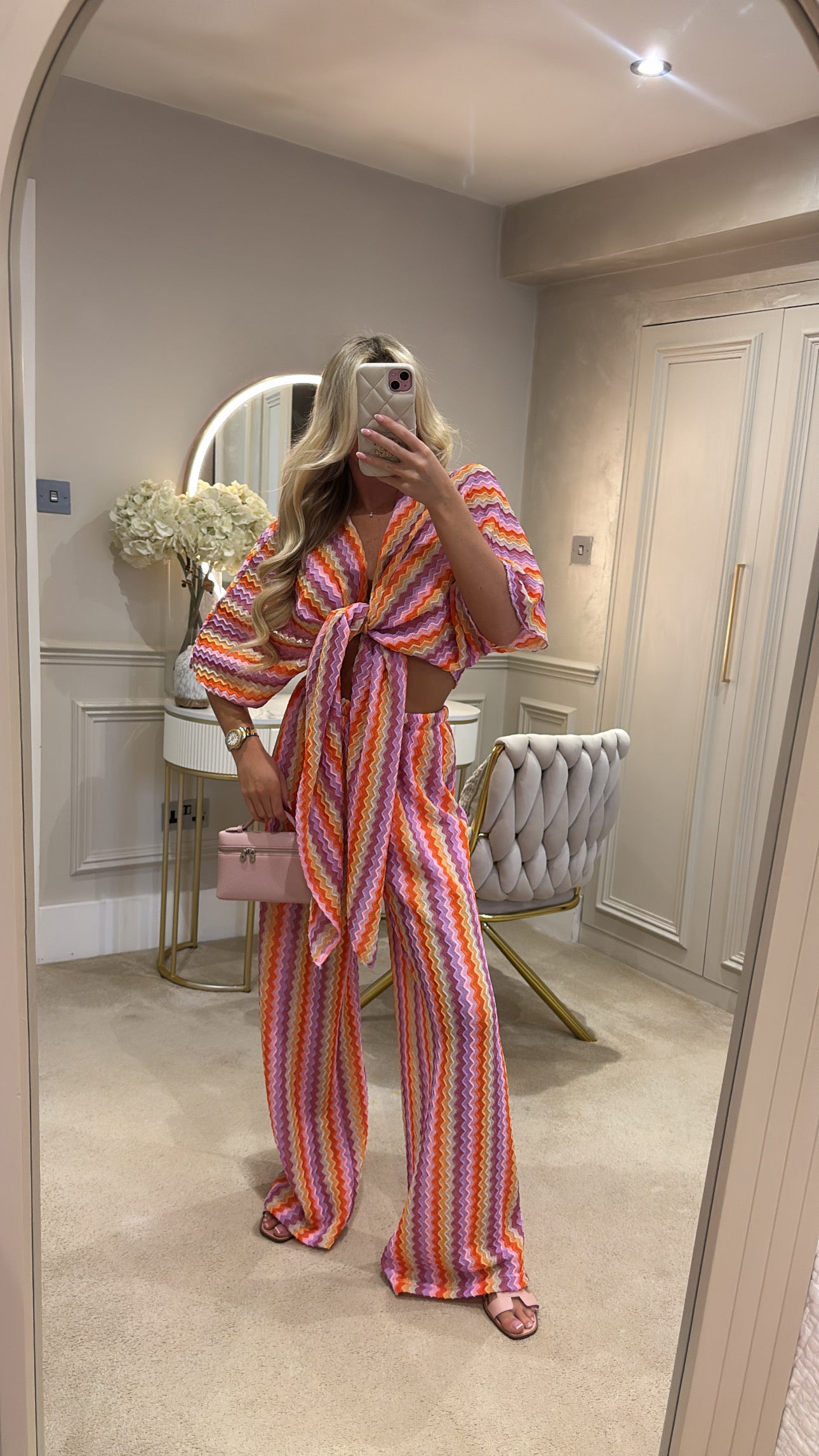 Zig zag tie front flared lounge set