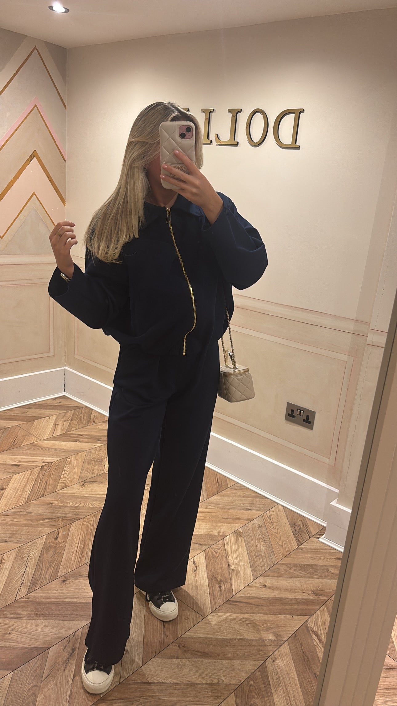 Gold zip jacket lounge set