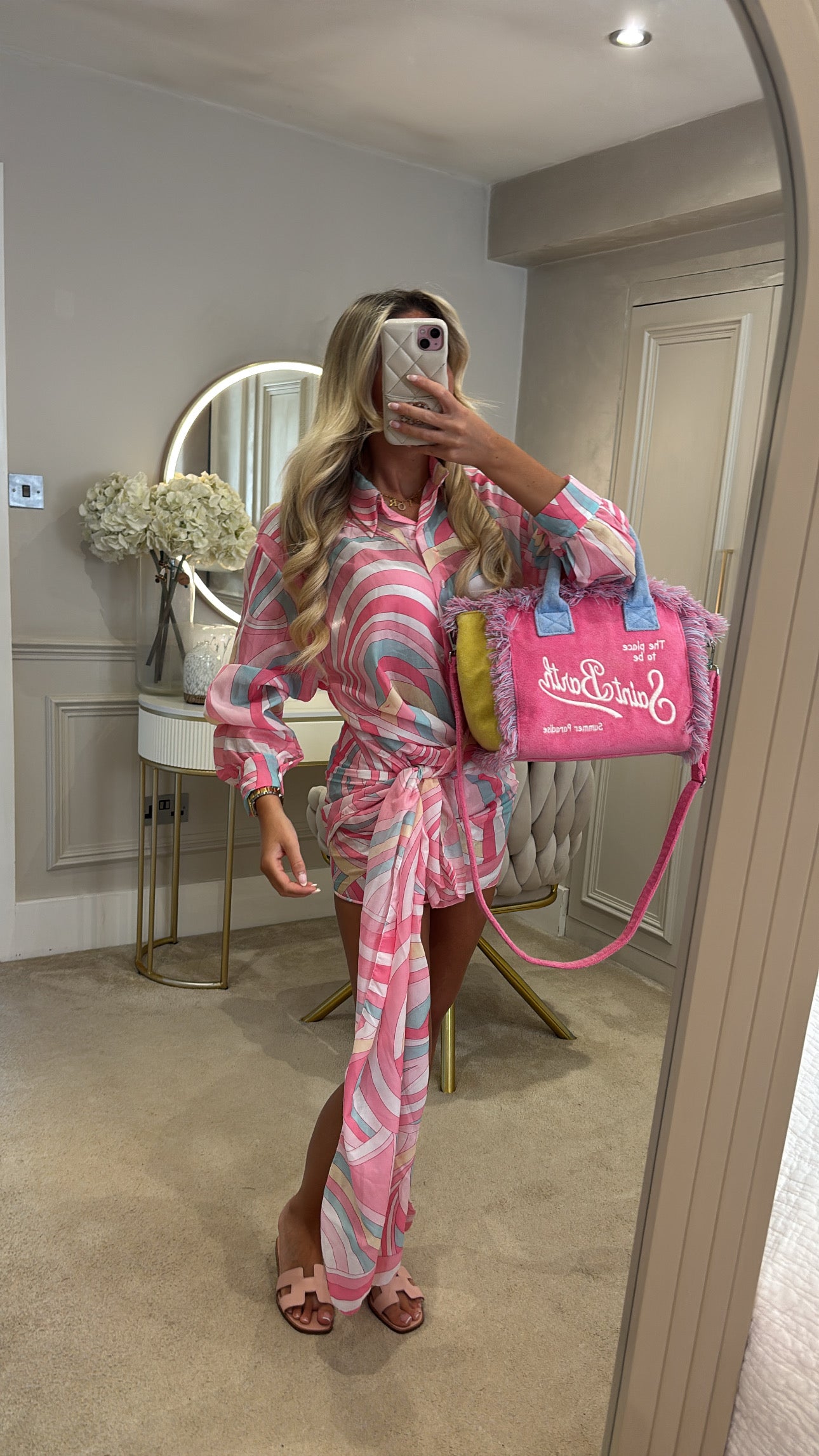 Pattern shirt sarong dress