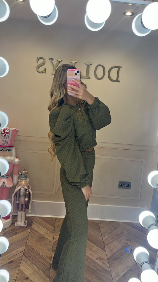 Cropped puff sleeve lounge set