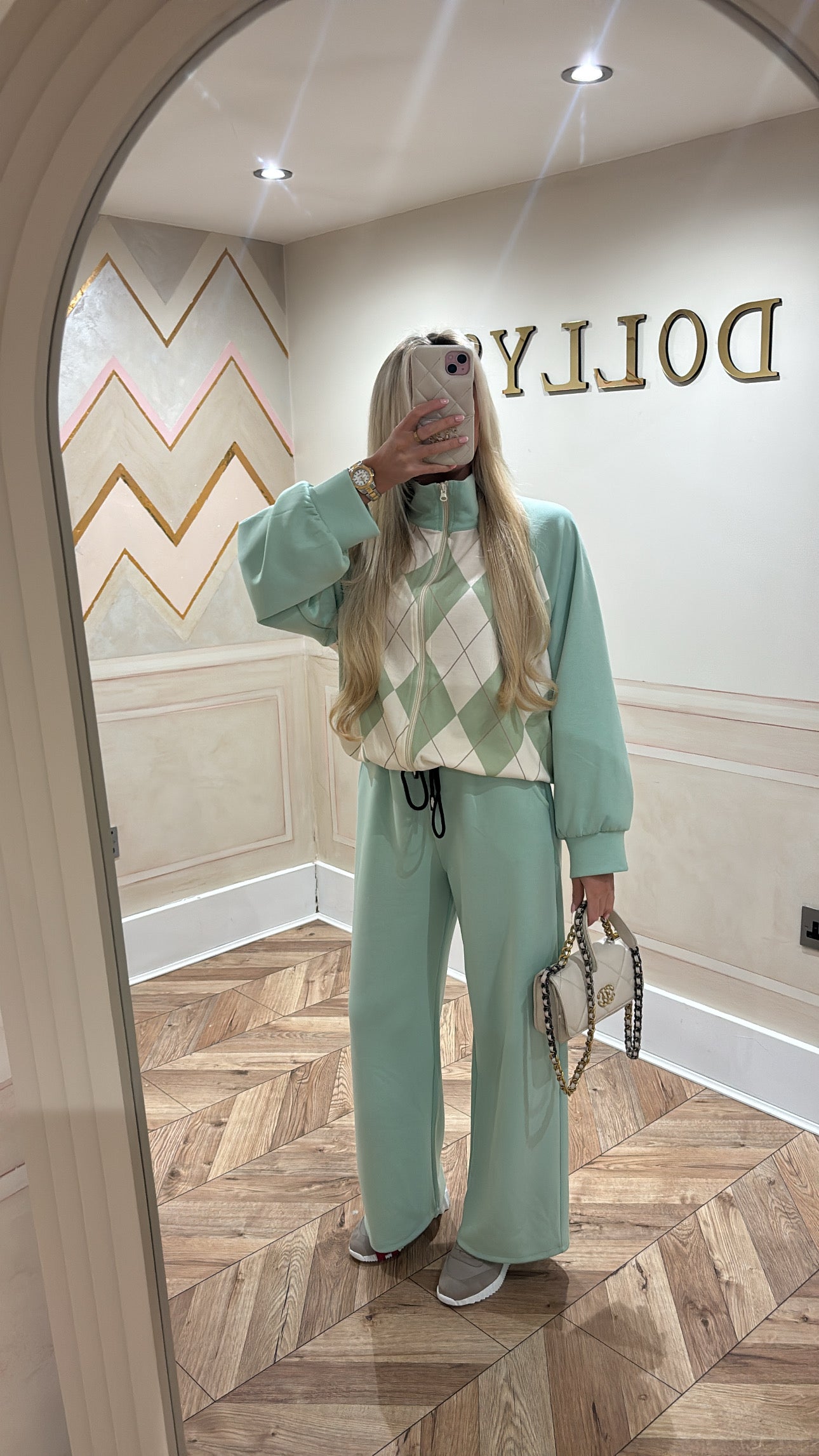 Chequered zip up lounge set