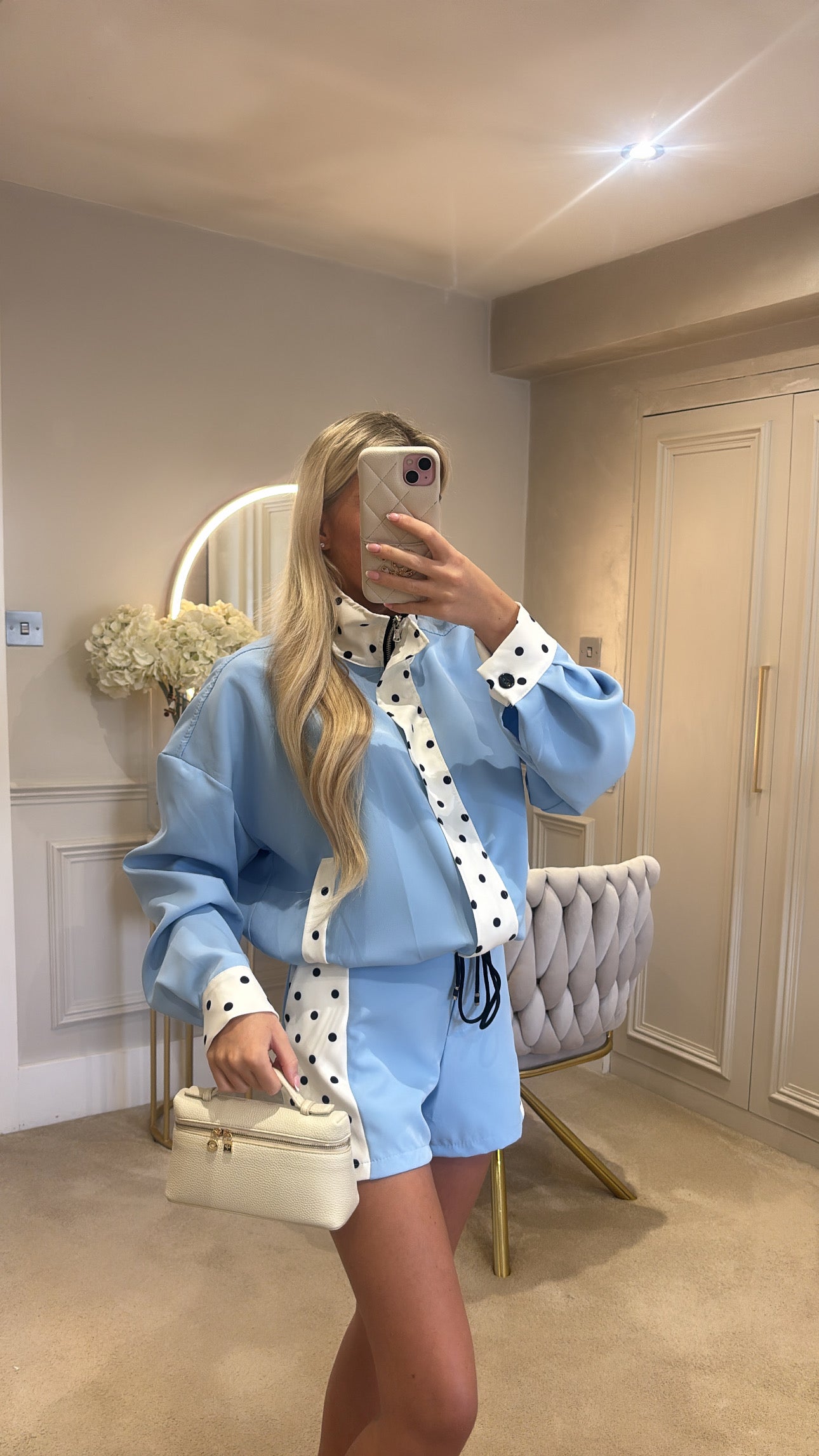 Polkadot trim jacket set ￼