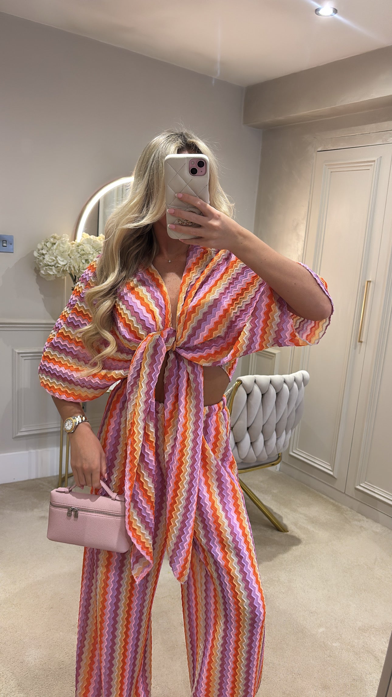 Zig zag tie front flared lounge set