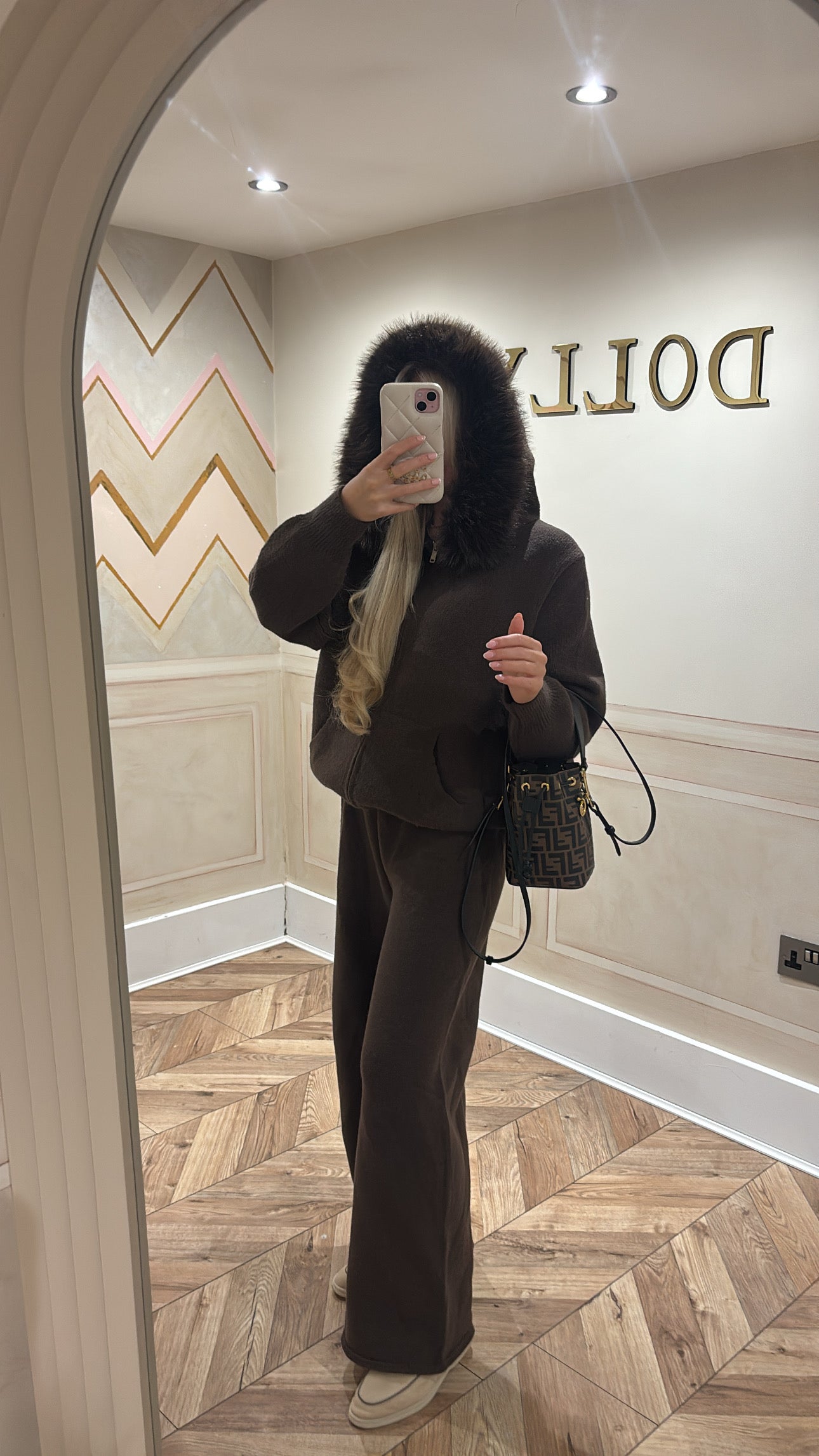 Fur hood tracksuit