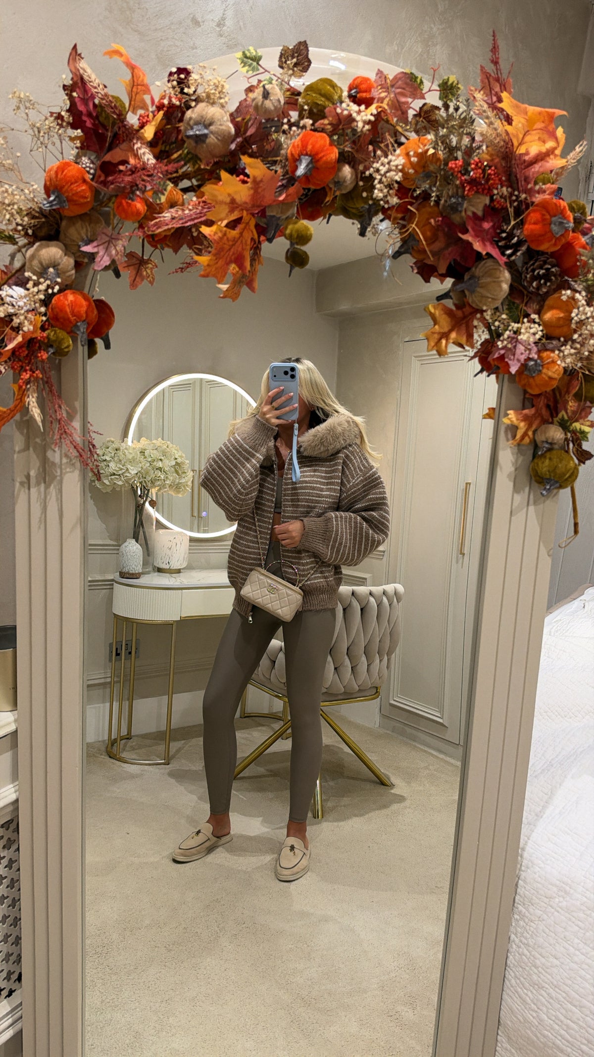 Knit stripe fur cardigan