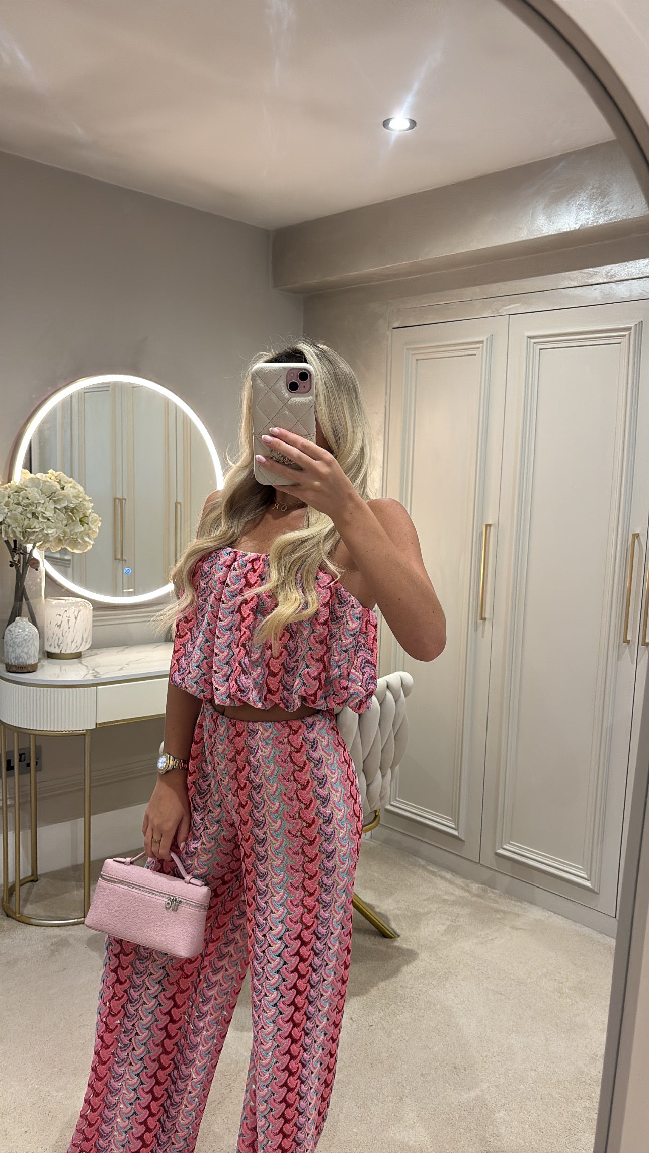 Pattern puff ball top trouser co-ord