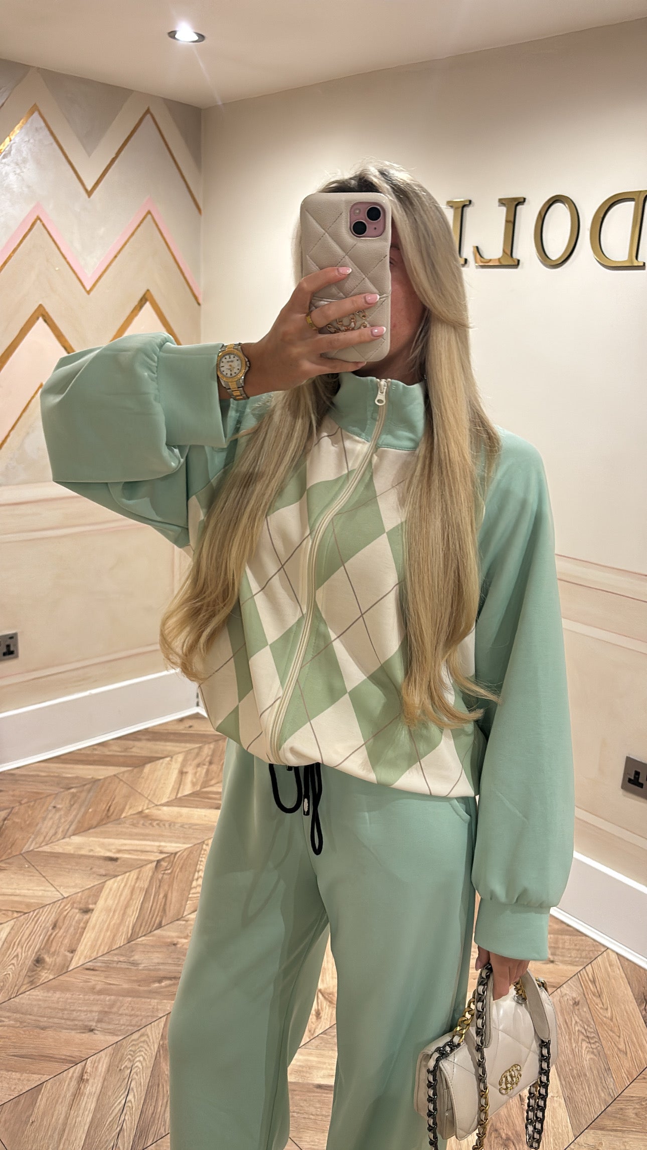 Chequered zip up lounge set