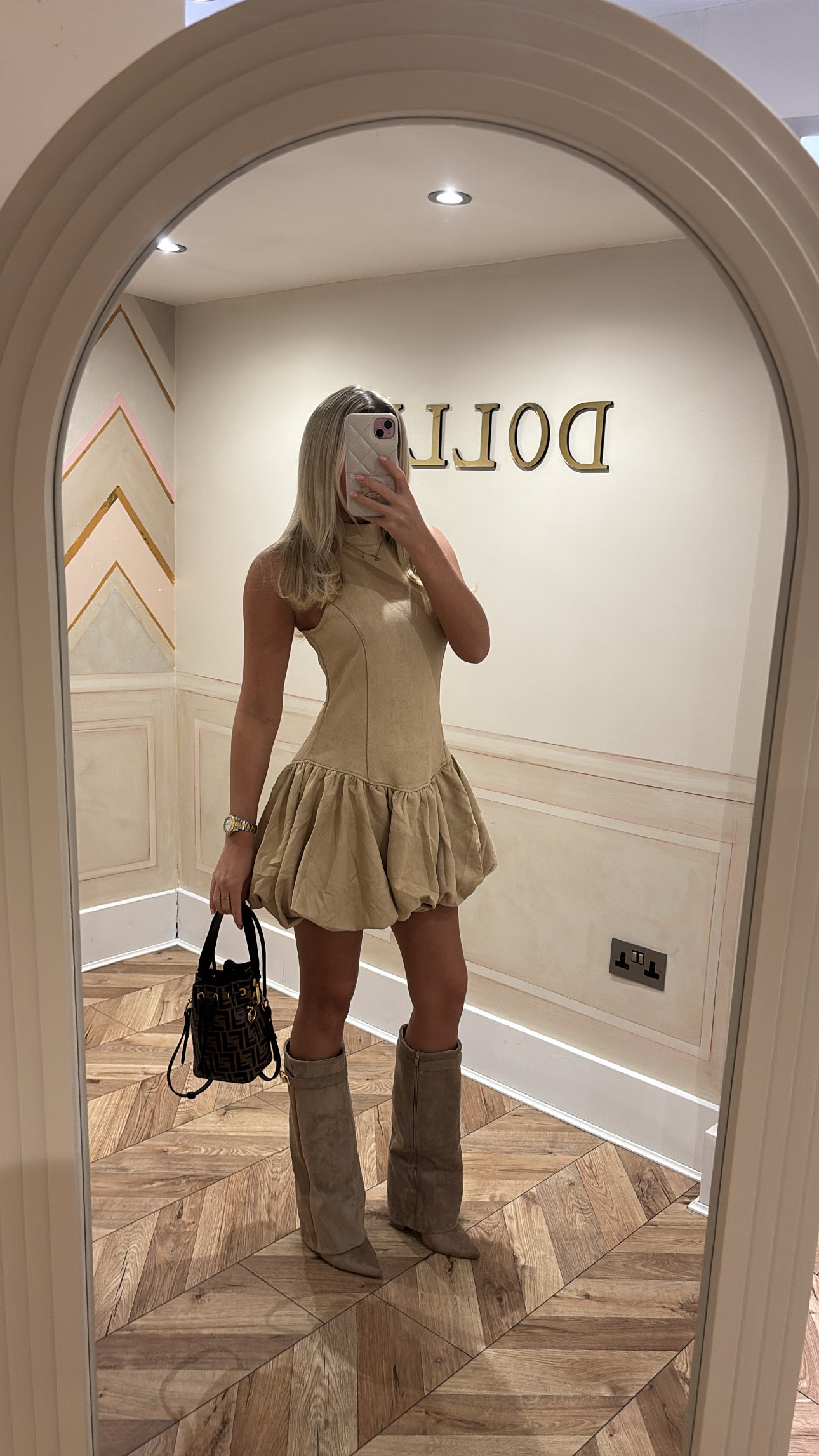 Suede puffball dress ￼