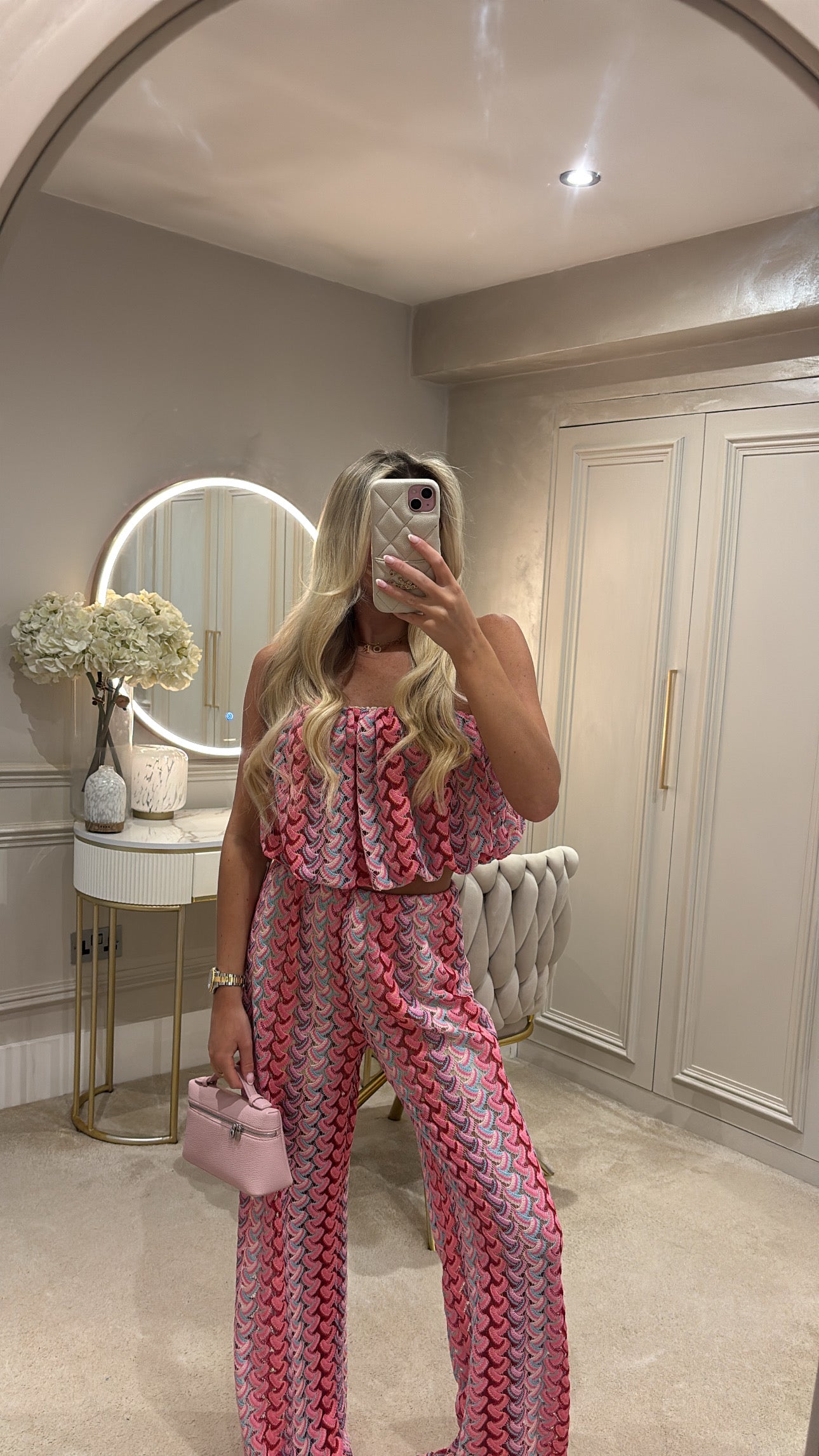 Pattern puff ball top trouser co-ord