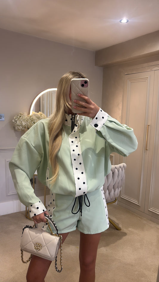 Polkadot trim jacket set ￼
