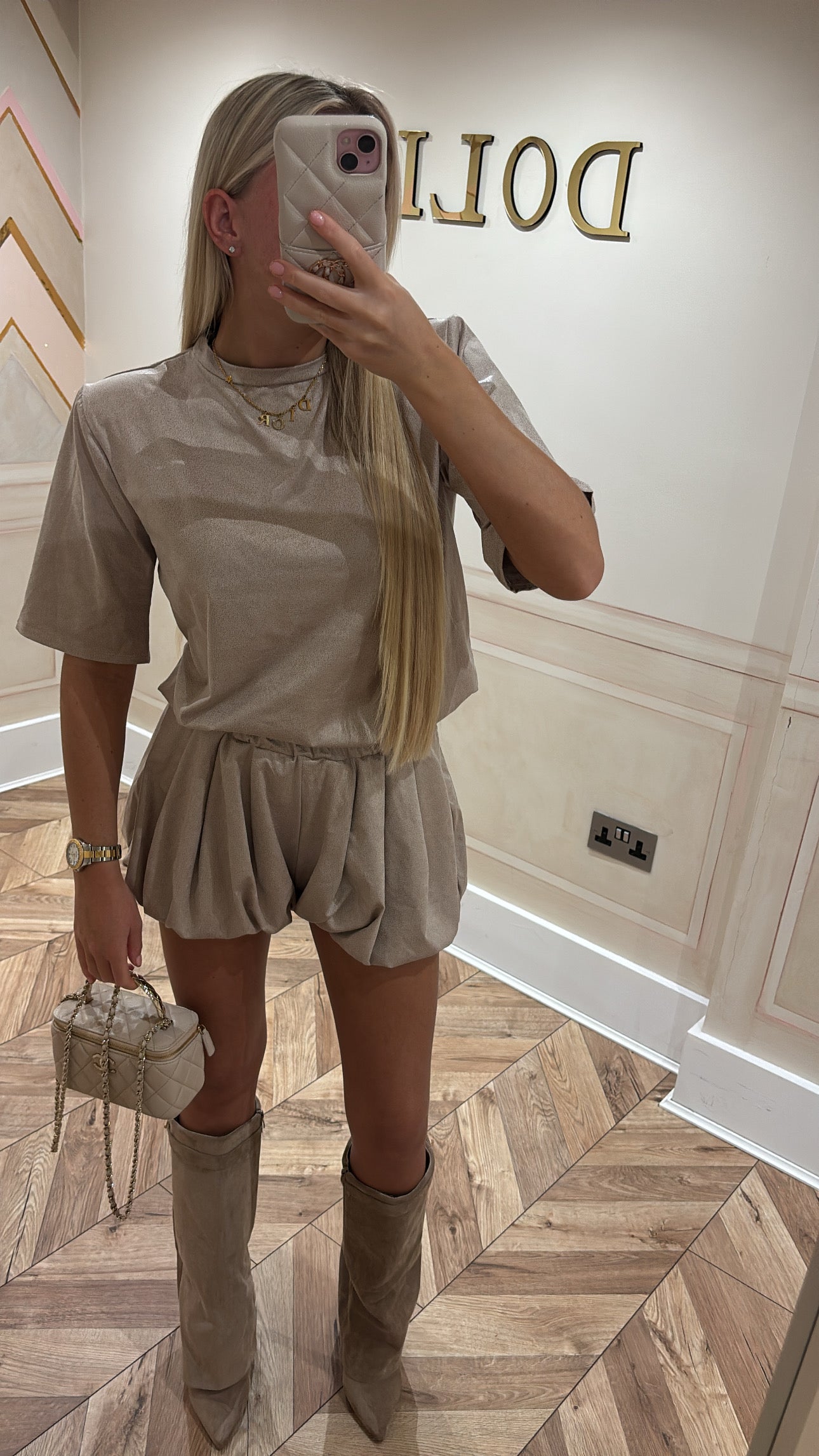 Suede balloon short set