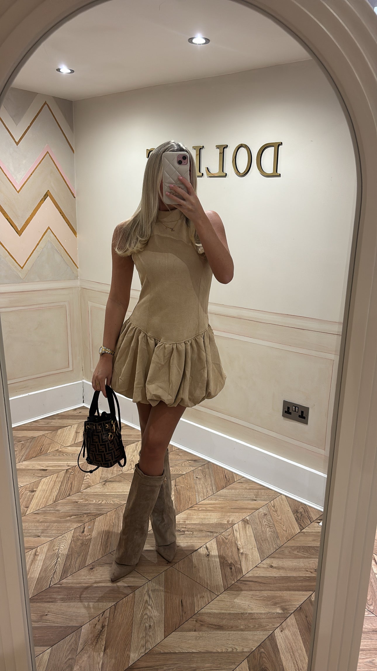 Suede puffball dress ￼