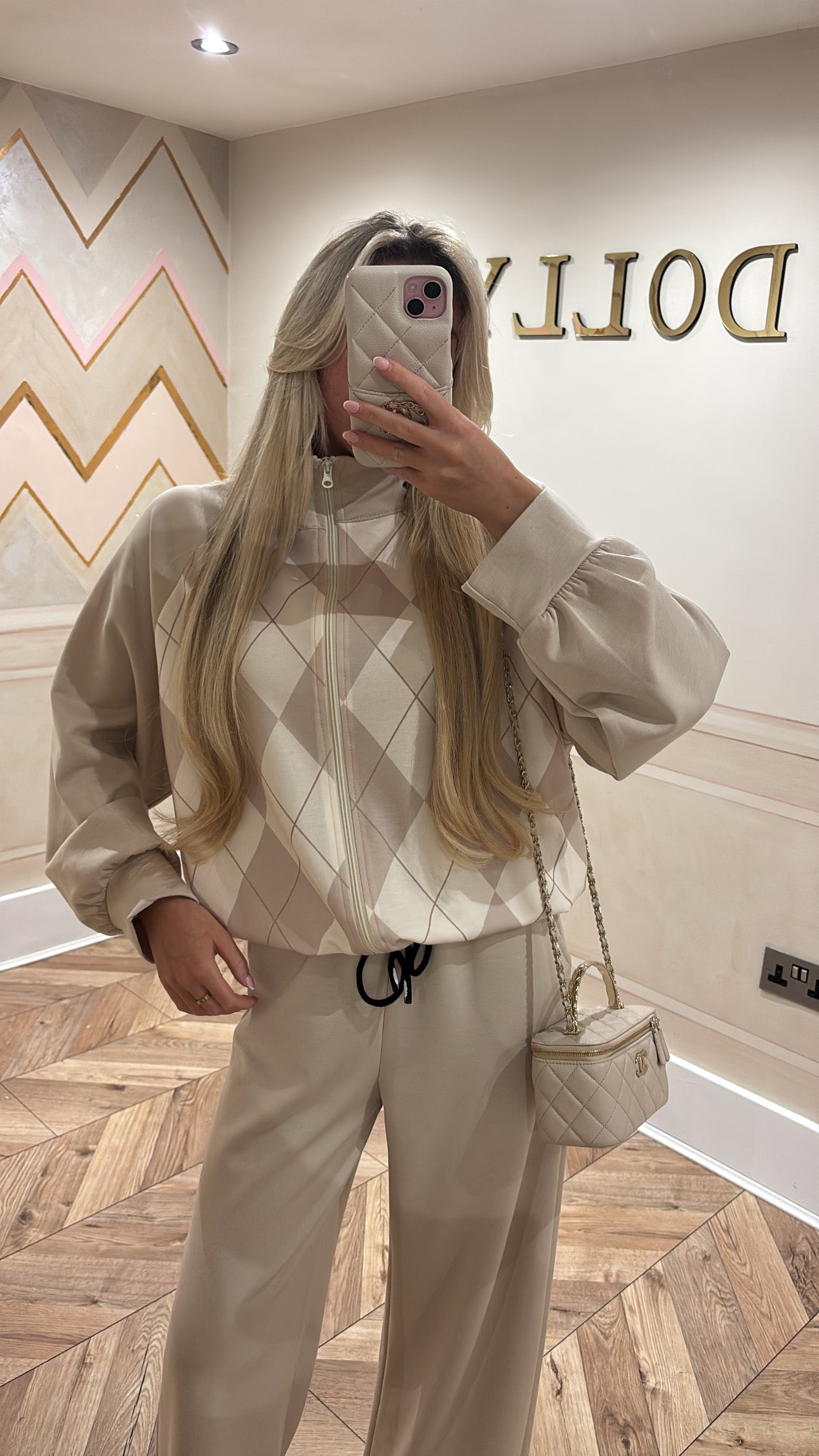 Chequered zip up lounge set￼