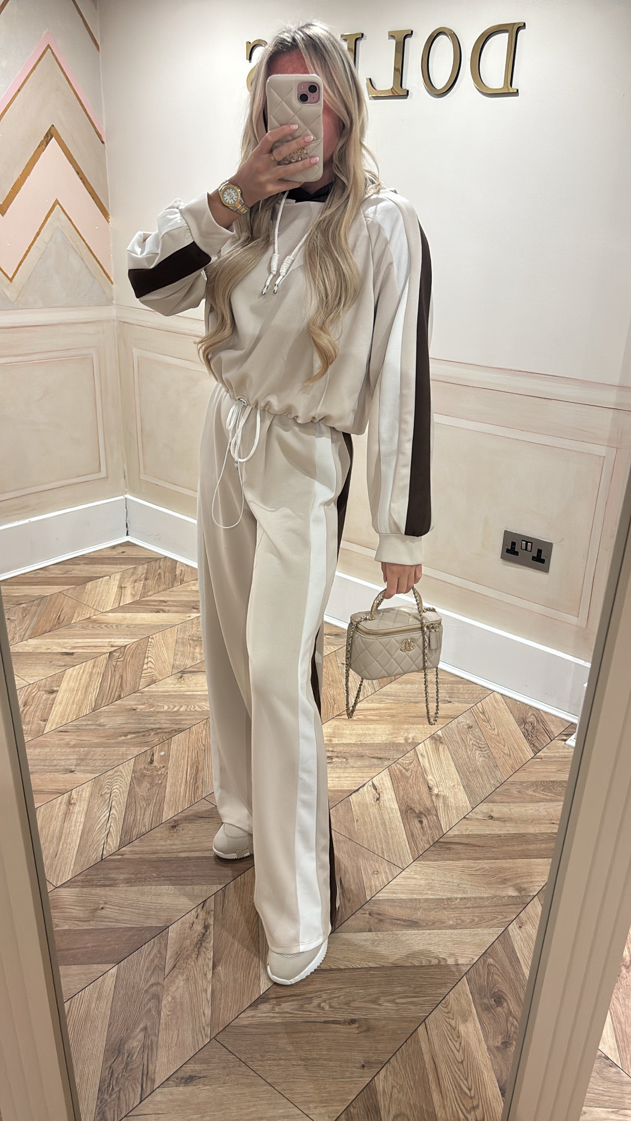 Stripe drawstring lounge set