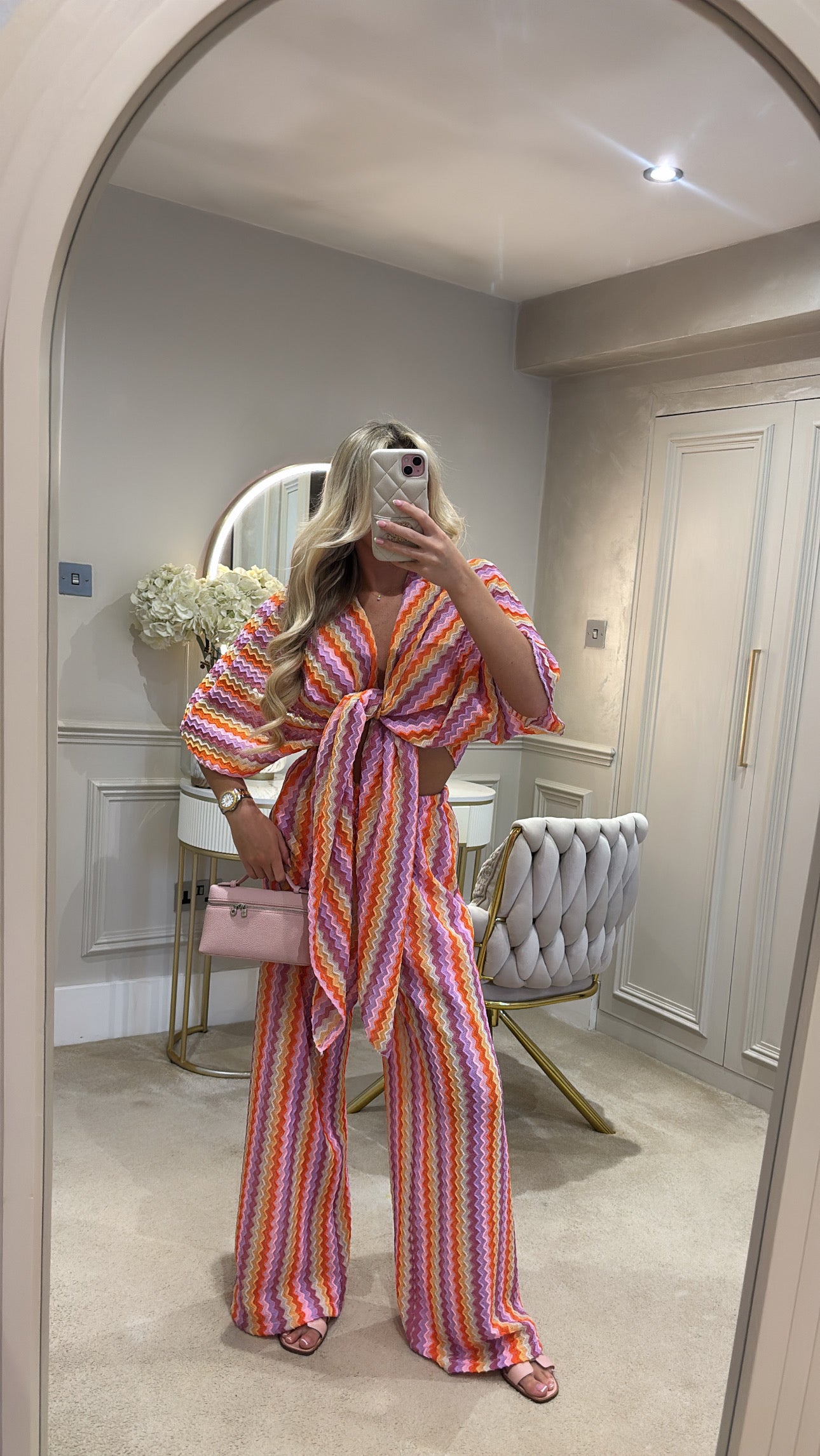 Zig zag tie front flared lounge set