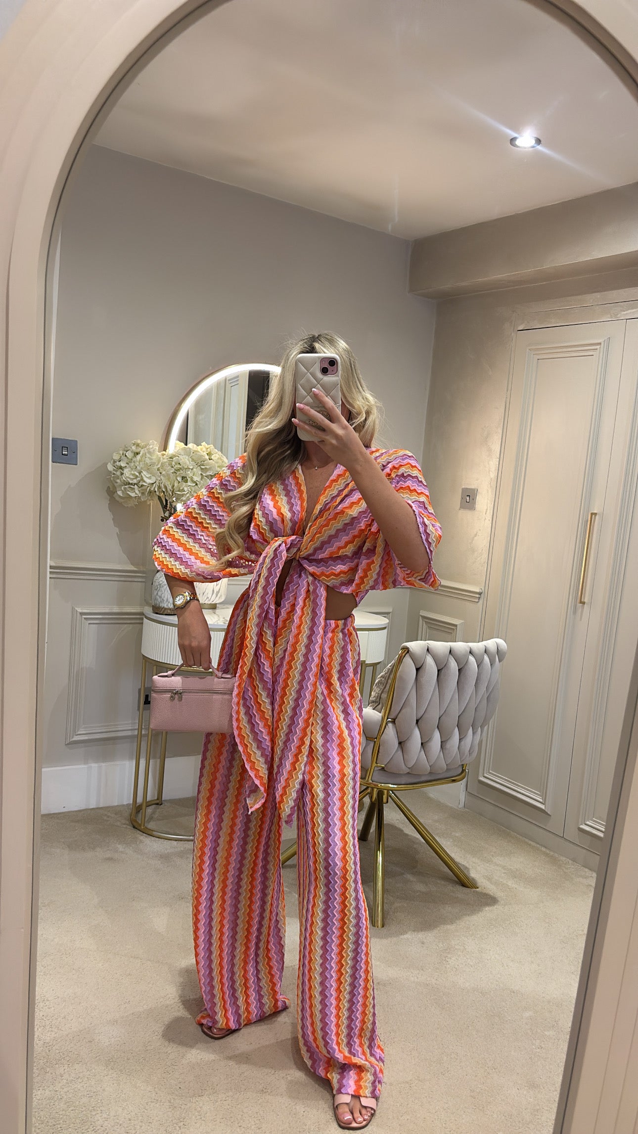 Zig zag tie front flared lounge set